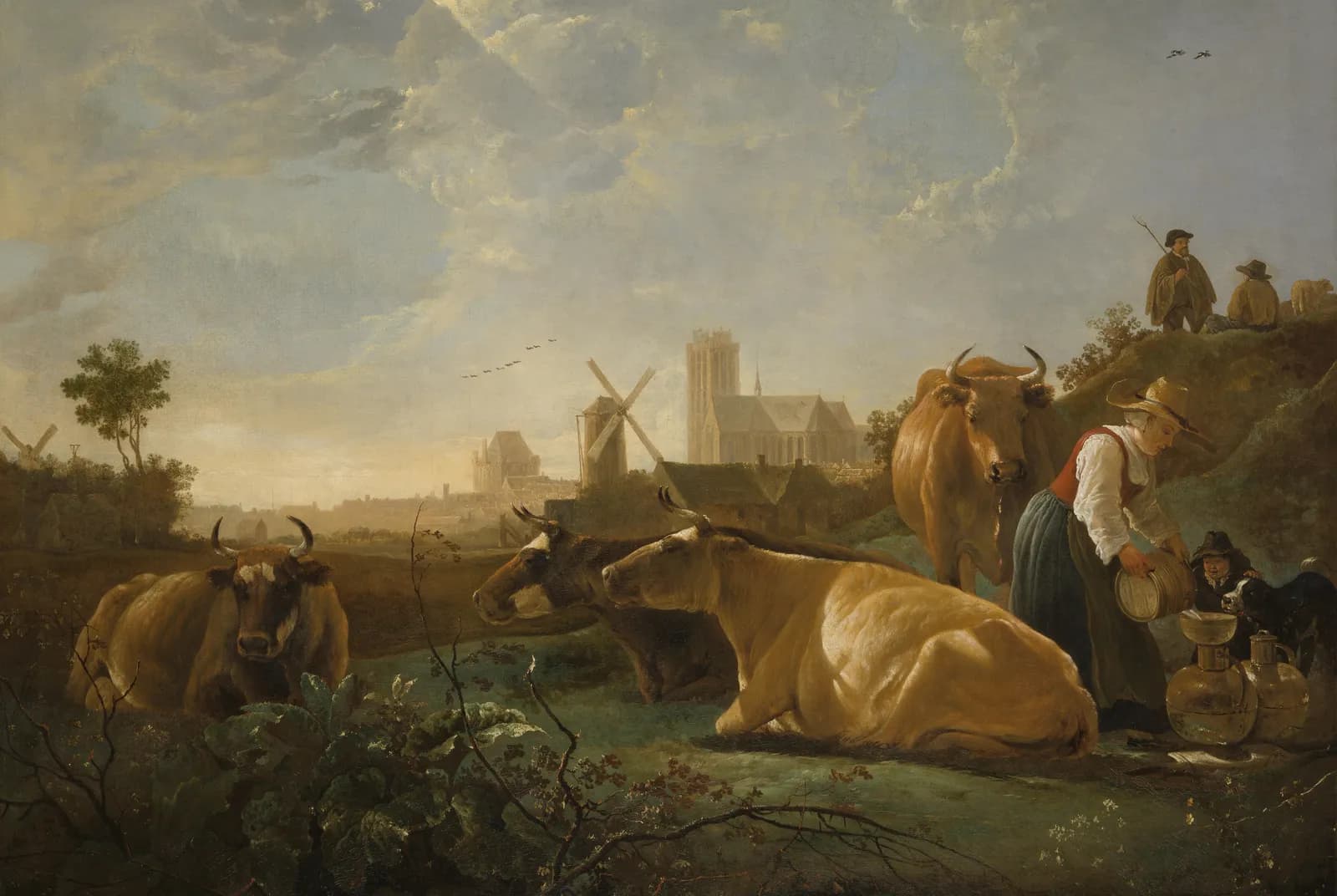 Gezicht op Dordrecht met vee aan de rivier – Aelbert Cuyp