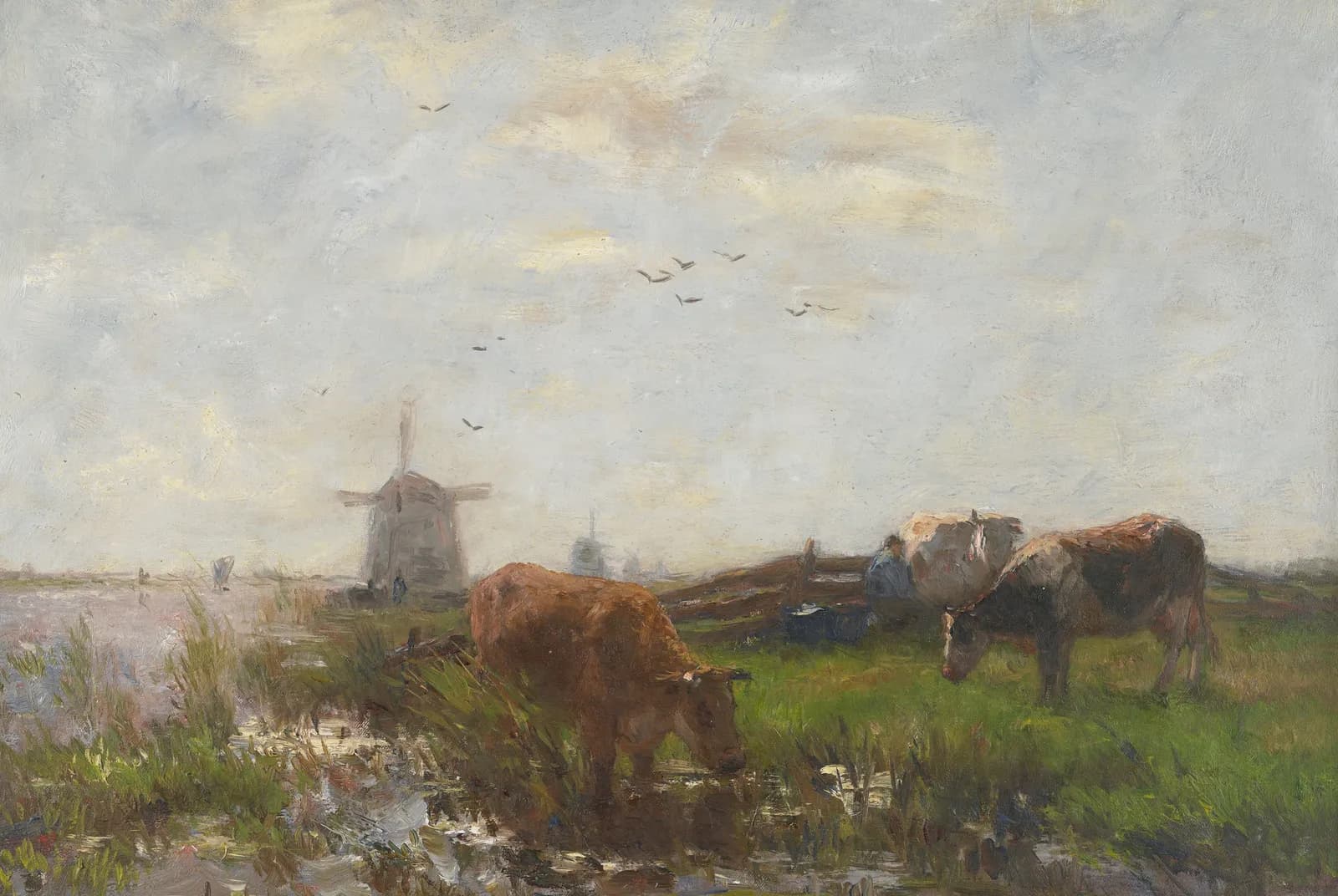 Grazend vee aan de waterkant – Willem Maris