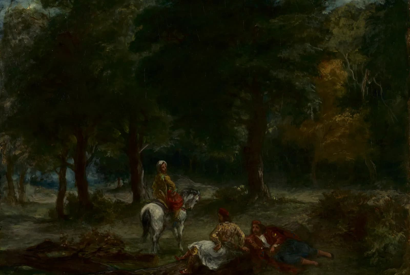 Griekse ruiters rustend in een bos – Eugène Delacroix
