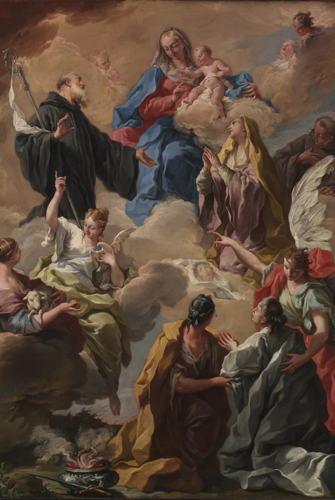 Heiligen stellen een vrome vrouw voor aan Maria met kind – Giovanni Battista Pittoni