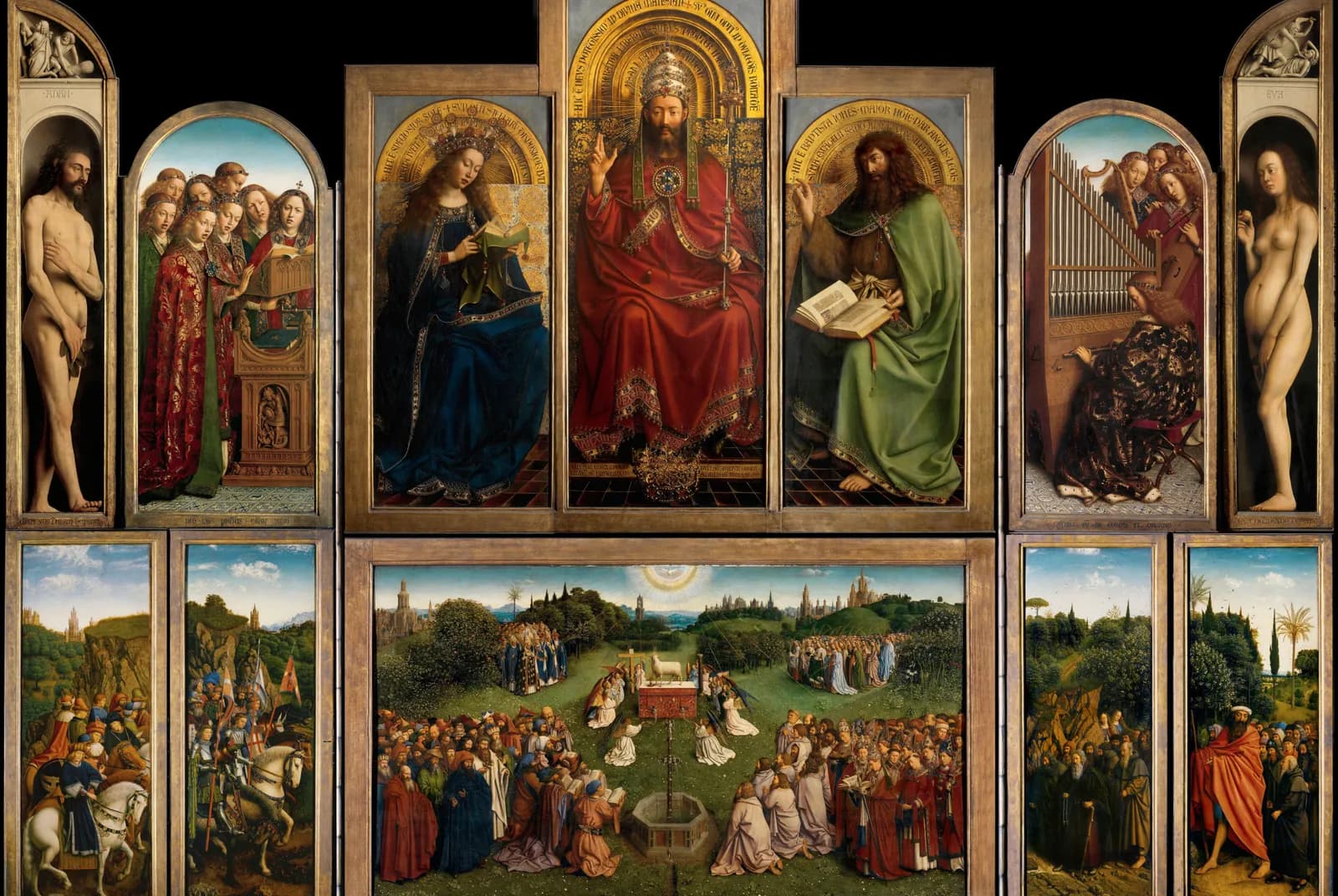 Het Lam Gods, volledig geopend altaarstuk – Jan van Eyck
