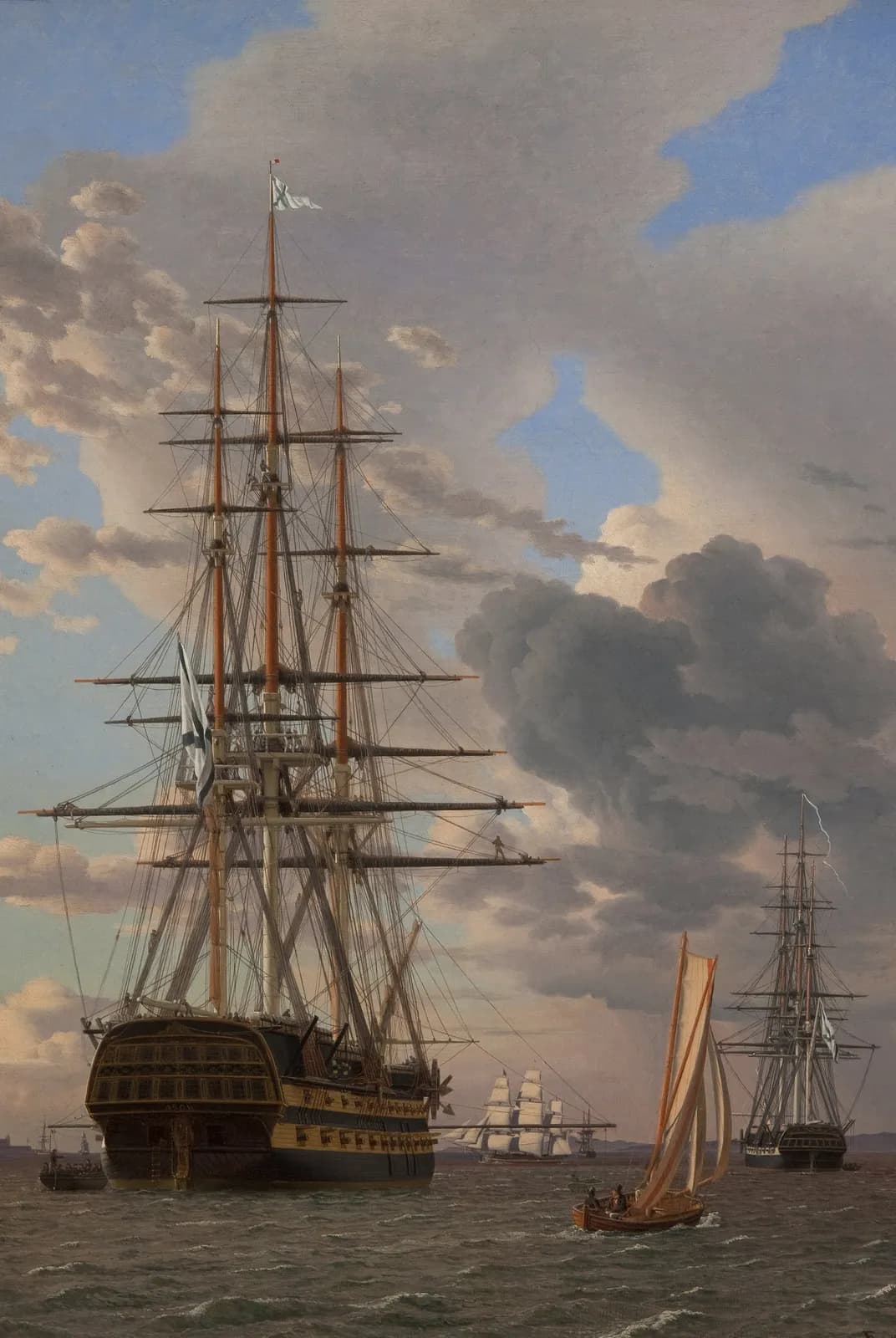 Het Russische linieschip Asow en een fregat voor anker op de rede van Helsingør – Christoffer Wilhelm Eckersberg
