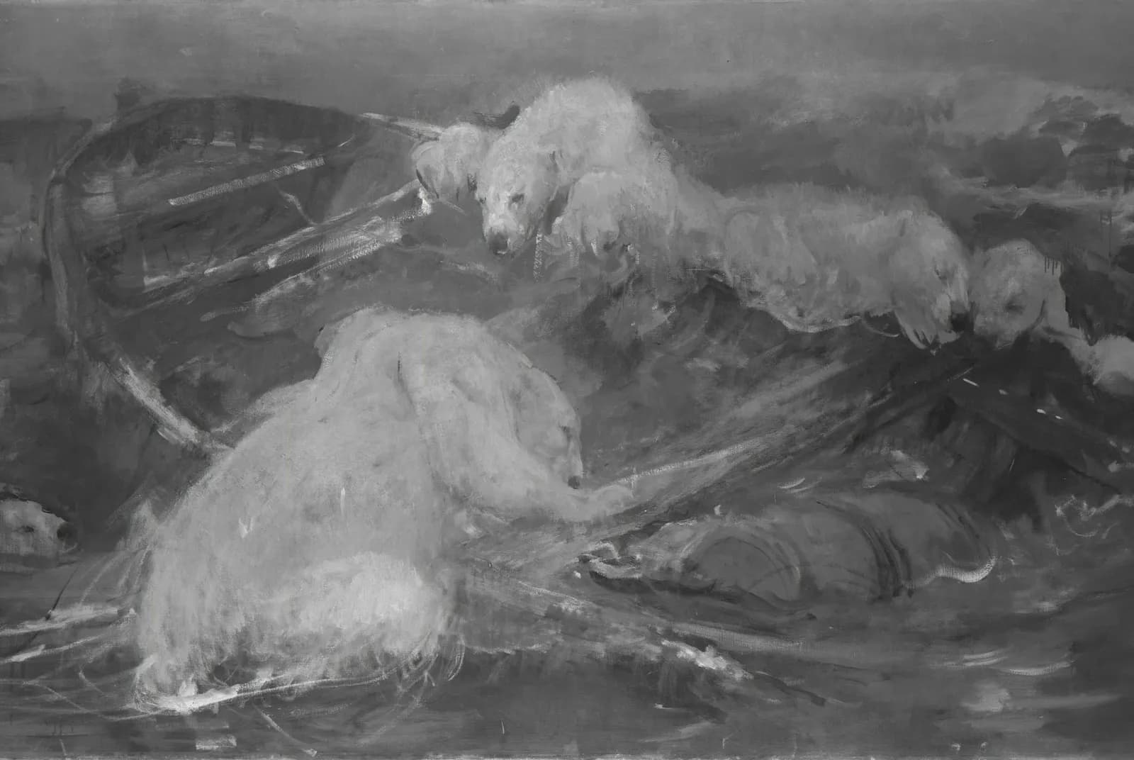 IJsberen beklimmen een ronddrijvende sloep – John Macallan Swan