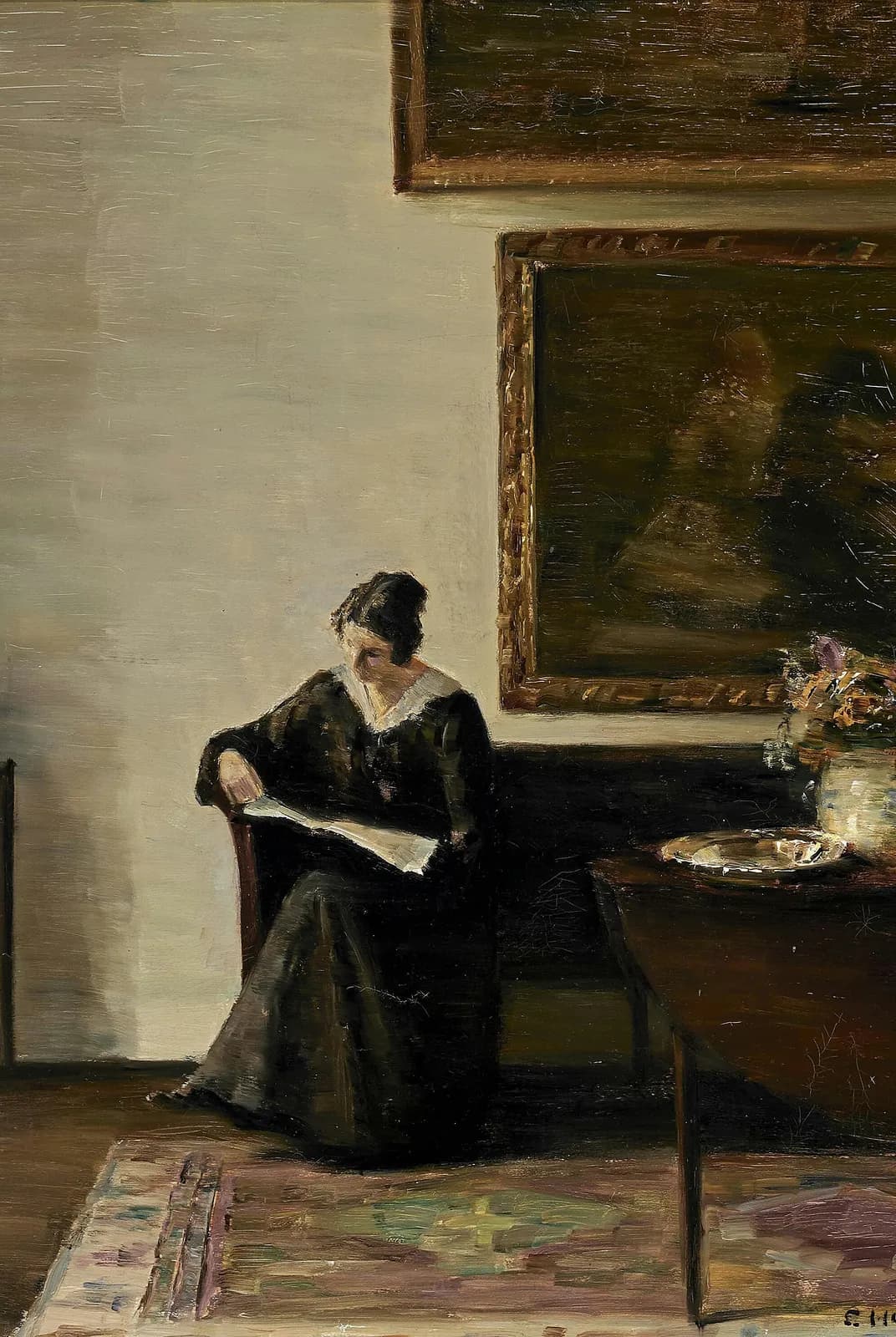 Interieur met lezende vrouw bij het venster – Carl Holsøe