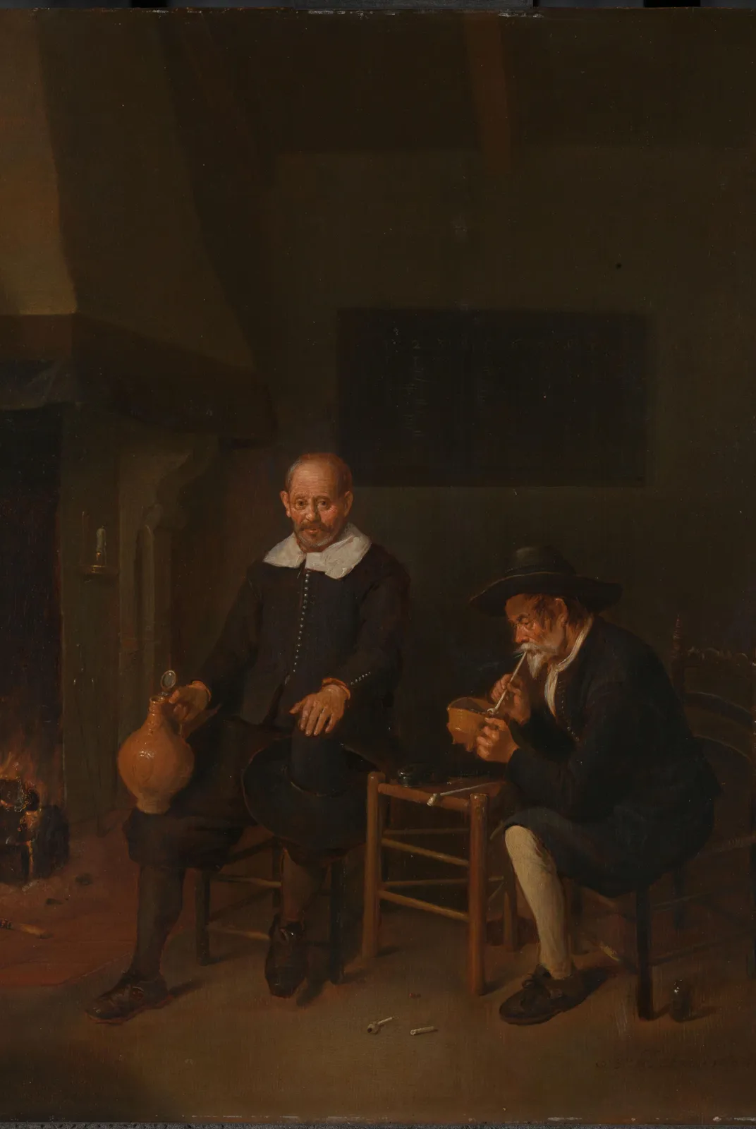 Interieur met twee mannen bij het vuur – Brekelenkam