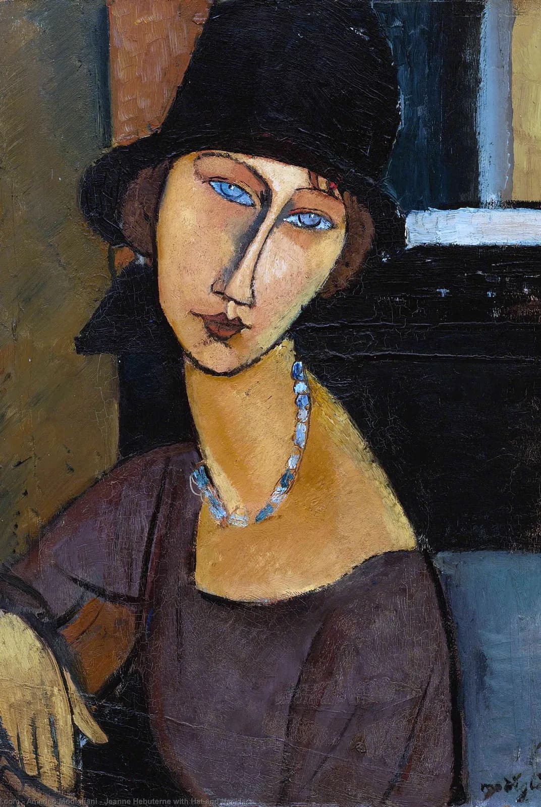 Jeanne Hébuterne met hoed en ketting – Amedeo Modigliani