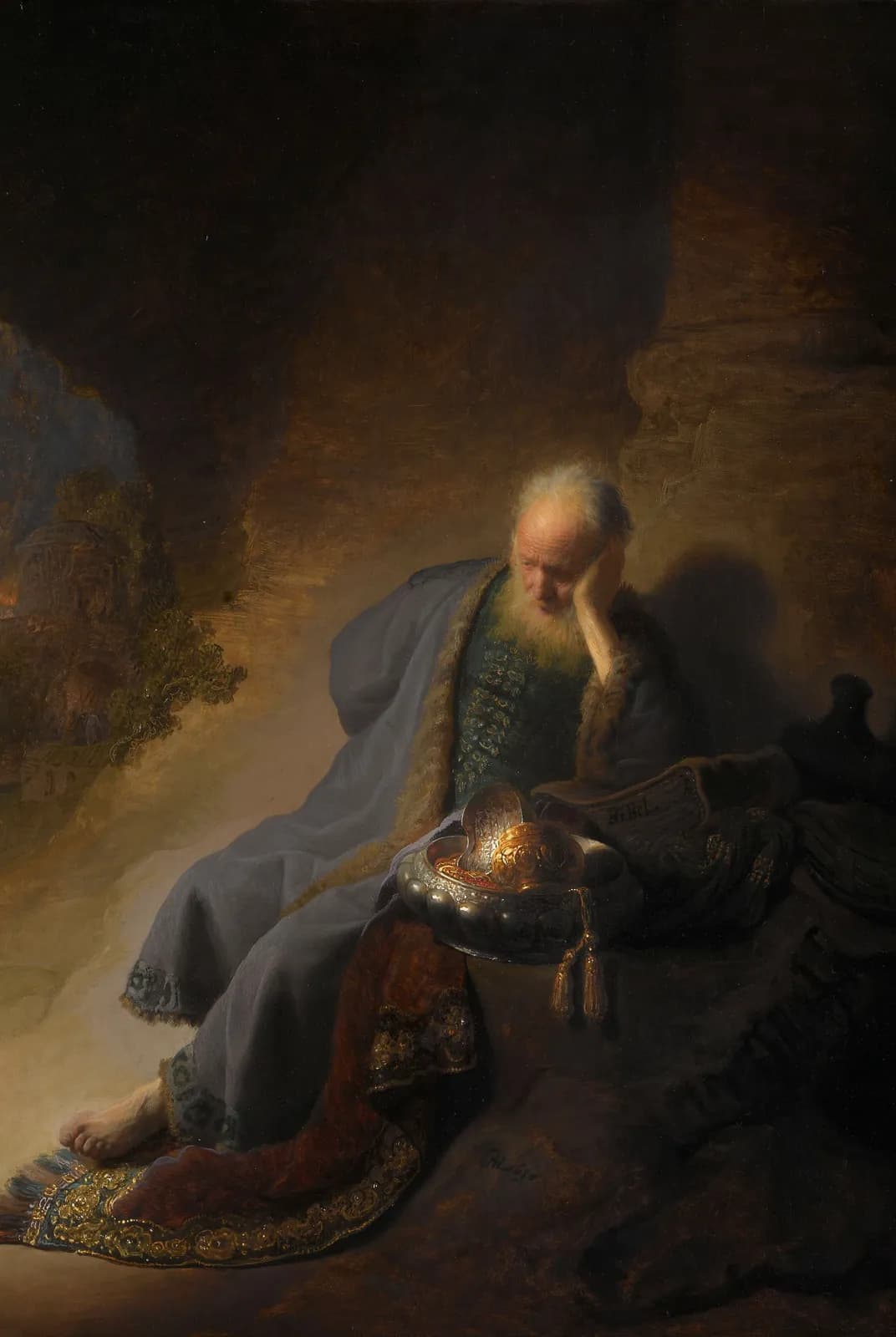Jeremia treurt over de verwoesting van Jeruzalem – Rembrandt van Rijn
