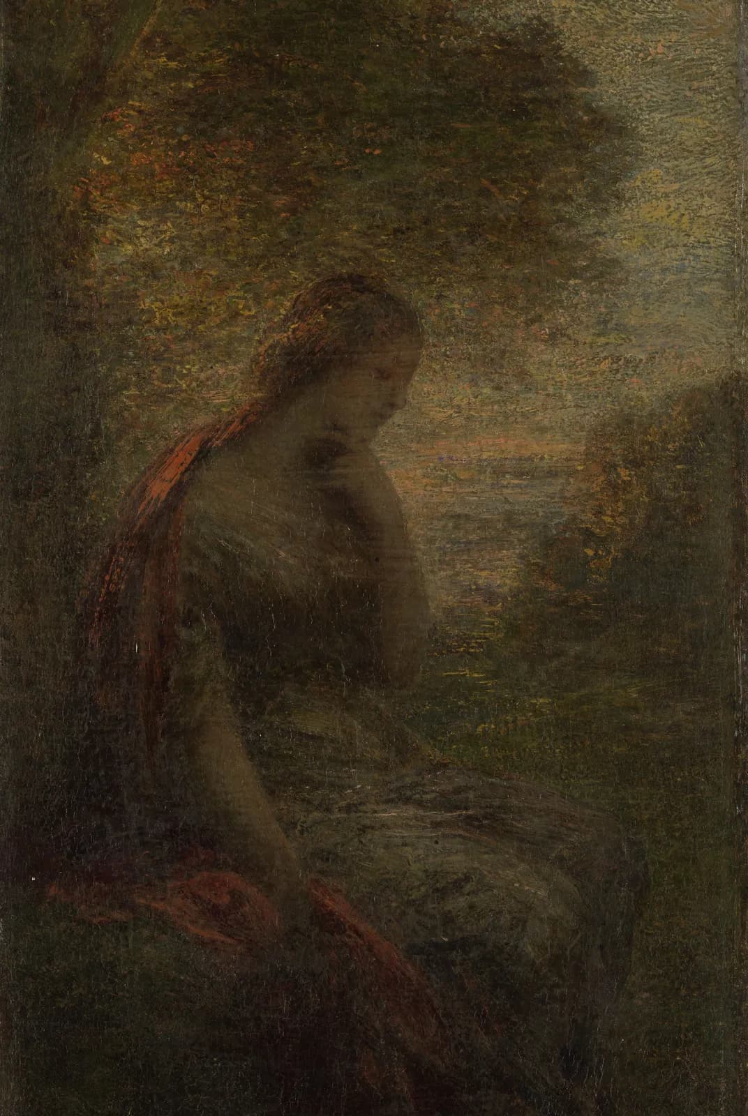 Jonge vrouw onder een boom bij zonsondergang, ook wel Herfst genoemd – Henri Fantin-Latour