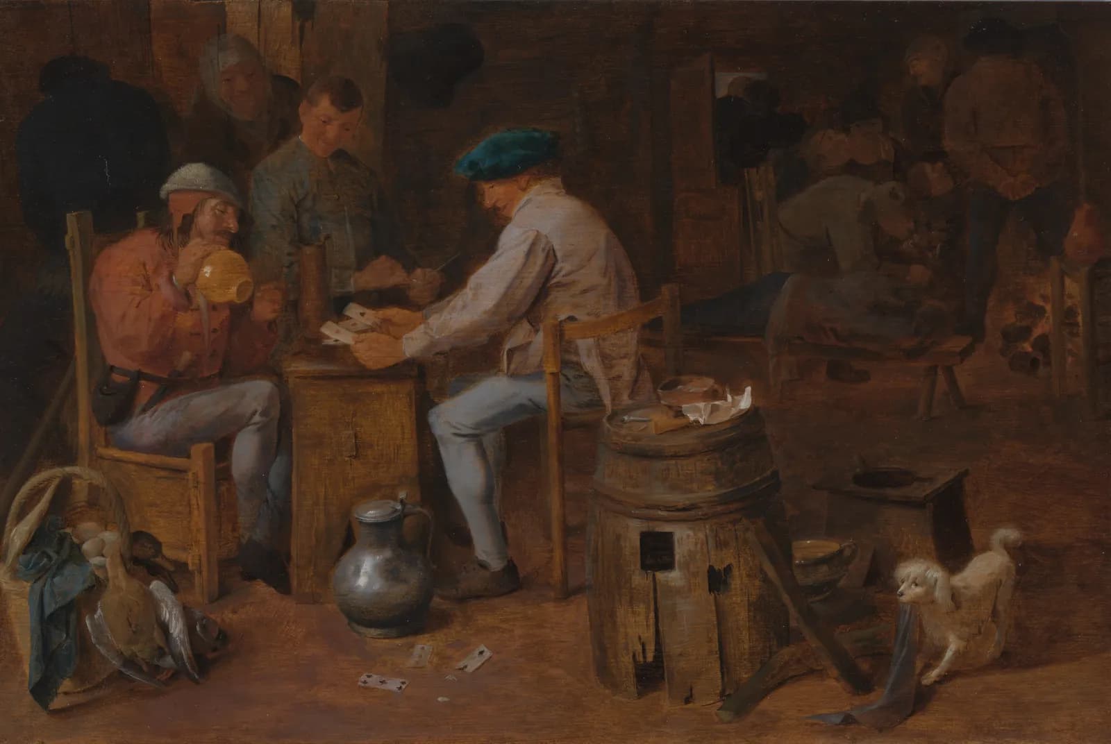 Kaartspelers en brassers in een herberg – Adriaen Brouwer