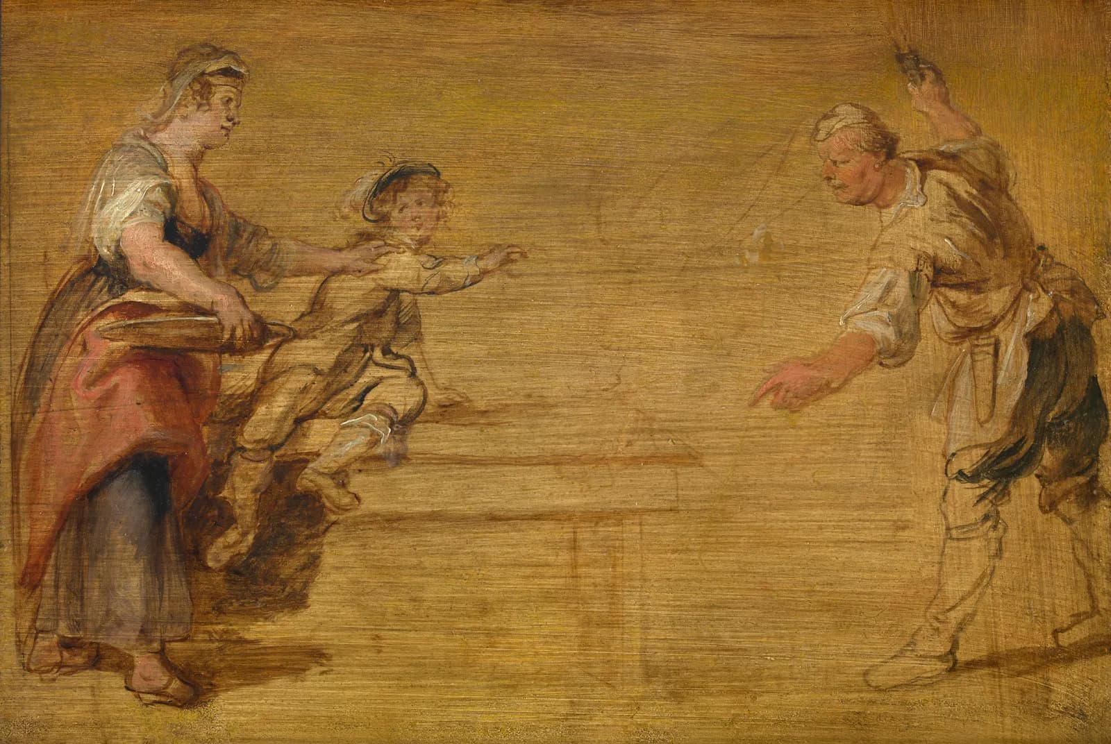 Keukenmeid met slager en jongen aan tafel – Peter Paul Rubens