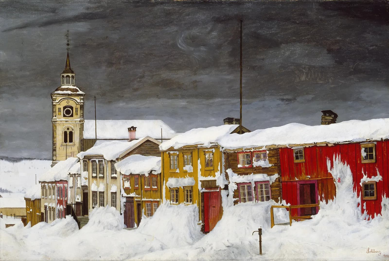 Kleurrijk winterdorp – Harald Sohlberg