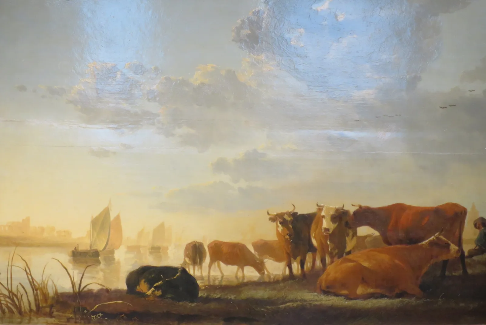 Koeien aan de waterkant in avondlicht – Aelbert Cuyp