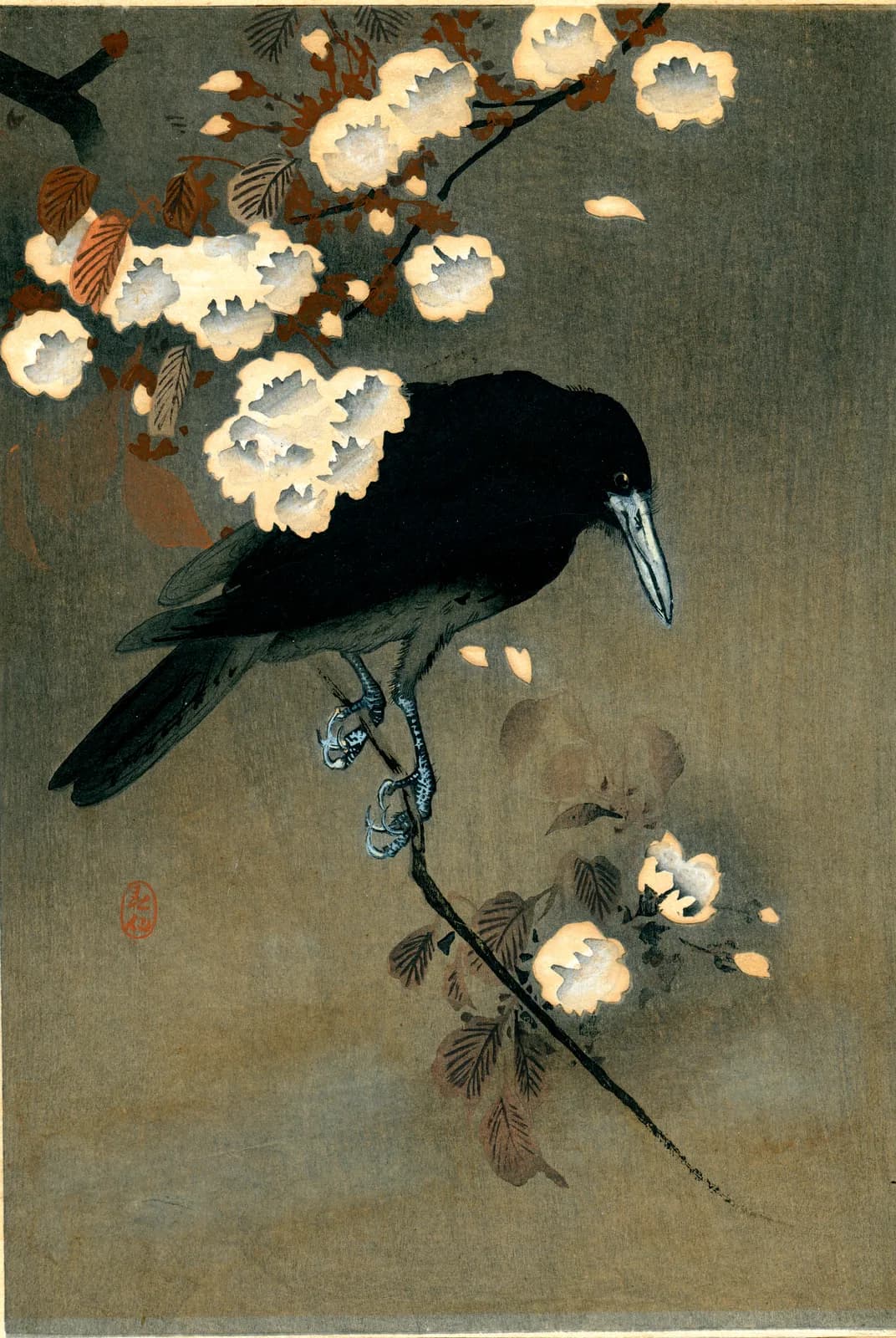 Kraai en bloesem – Ohara Koson