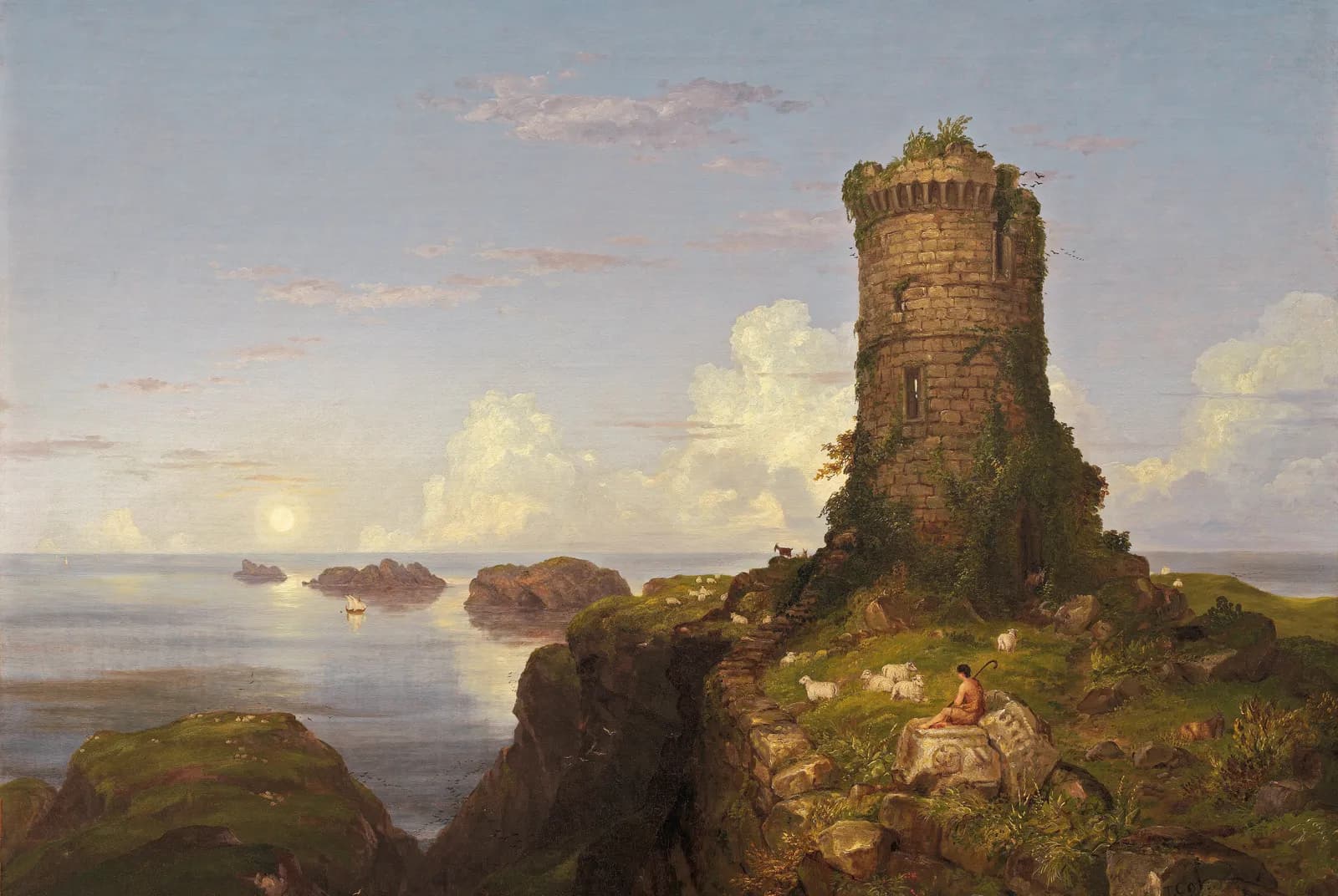 Kustlandschap met herder en ruïne – Thomas Cole