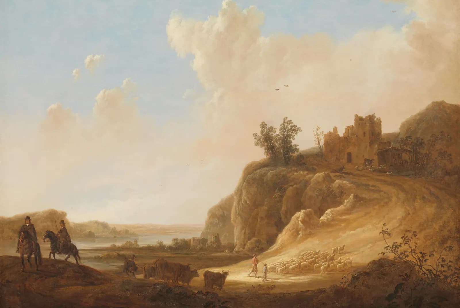 Landschap met ruiters bij een kasteelruïne – Aelbert Cuyp