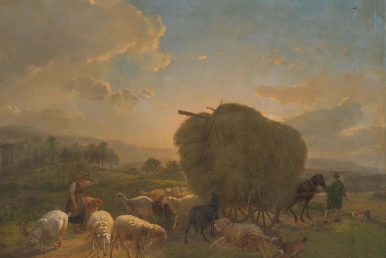Landschap met schapen en een hooiwagen – Balthasar Paul Ommeganck