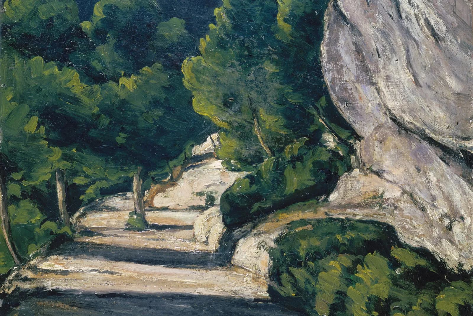 Landschap, weg met bomen in een rotsgebergte – Paul Cézanne