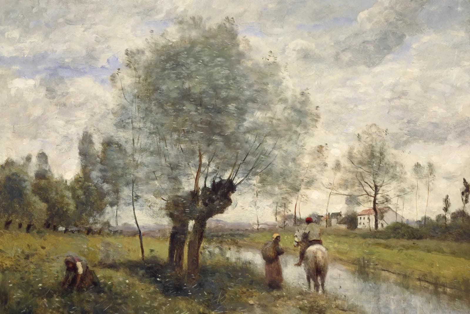 Landweg met figuren en wilgen – Jean-Baptiste-Camille Corot