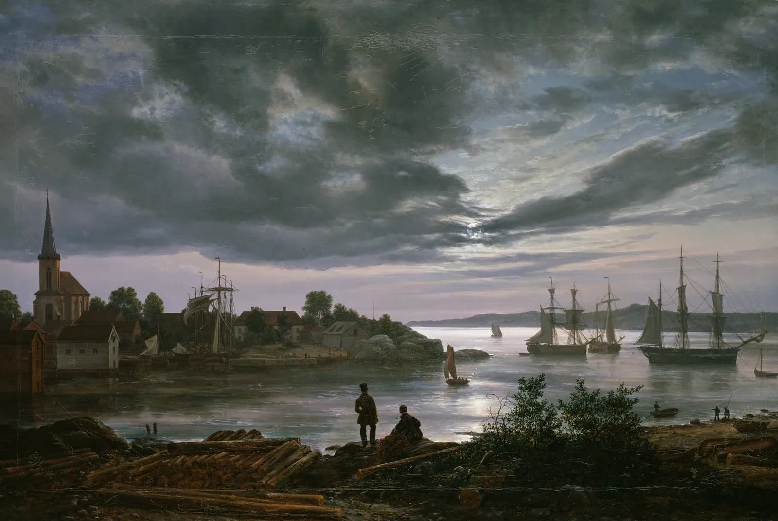 Larvik in maanlicht – Johan Christian Dahl