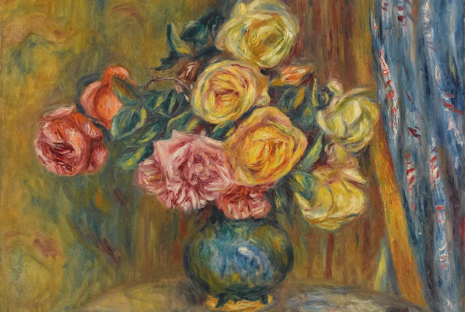 Rozen voor het blauwe gordijn – Pierre-Auguste Renoir