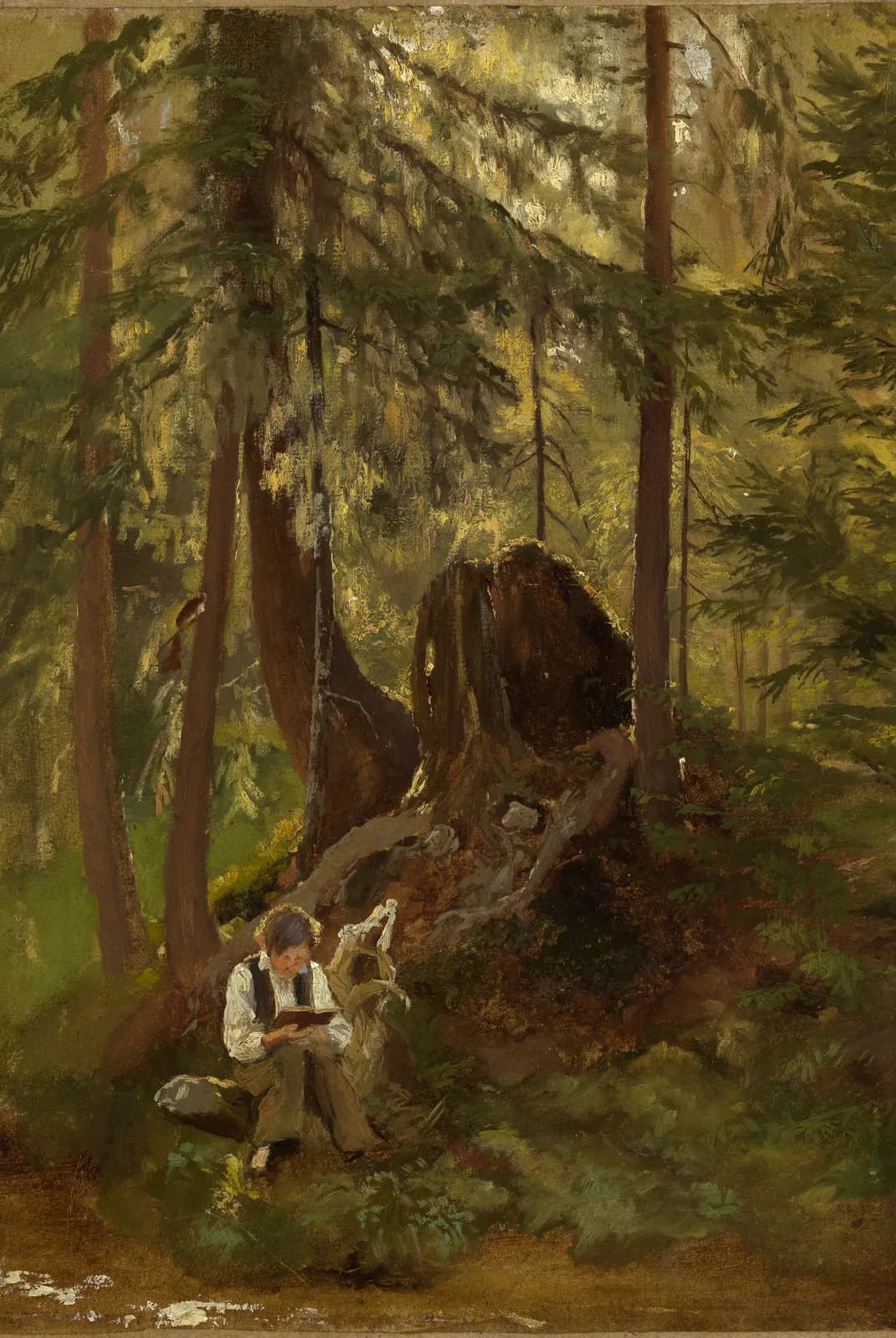 Lezende jongen in het bos – Hans Thoma