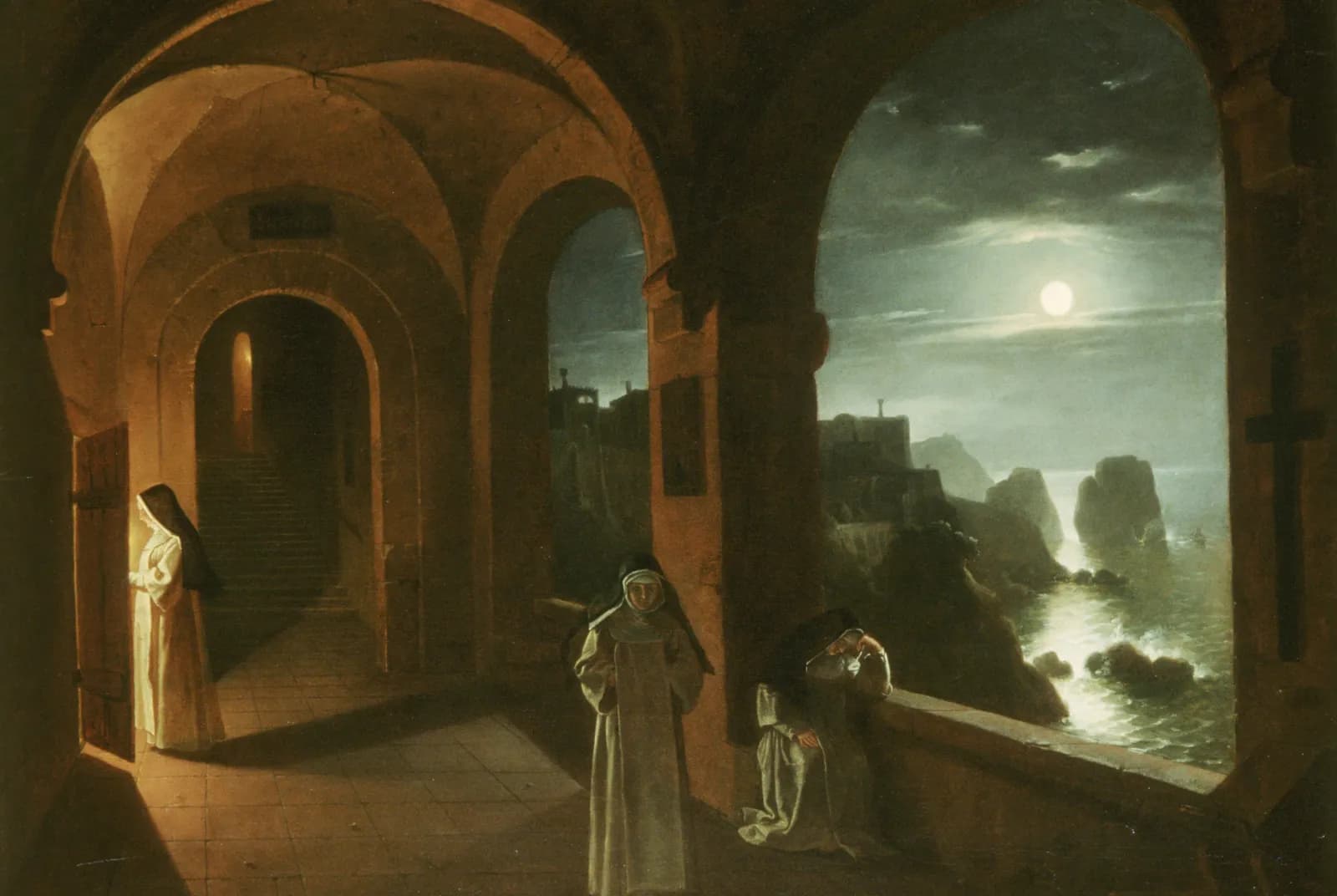 Maanverlichte kloostergang van de Certosa op Capri – Franz Ludwig Catel