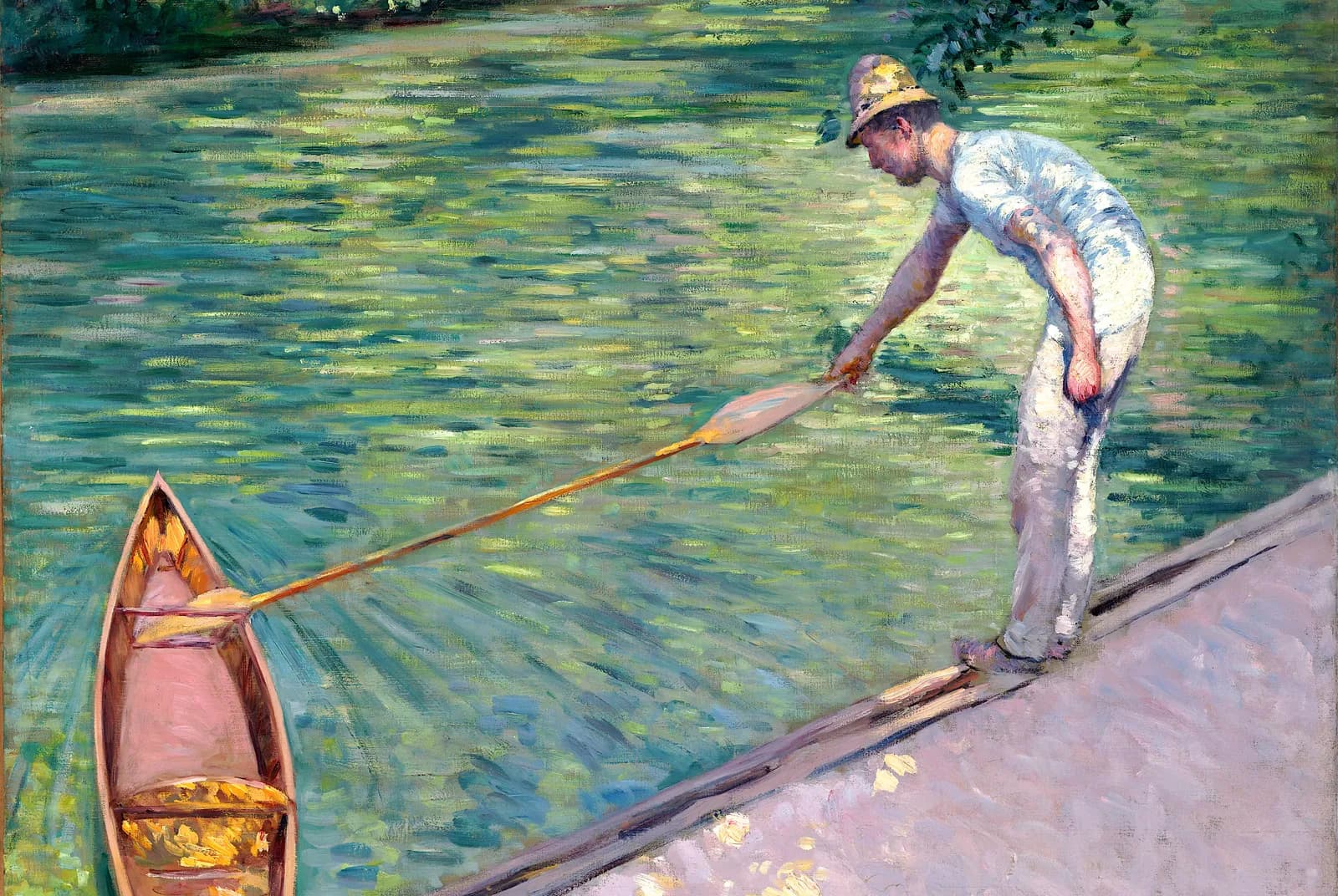 Man die zijn boot aanlegt – Gustave Caillebotte