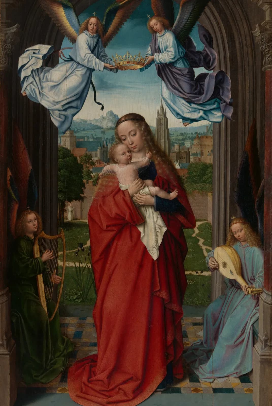 Maria met kind en vier engelen – Gerard David