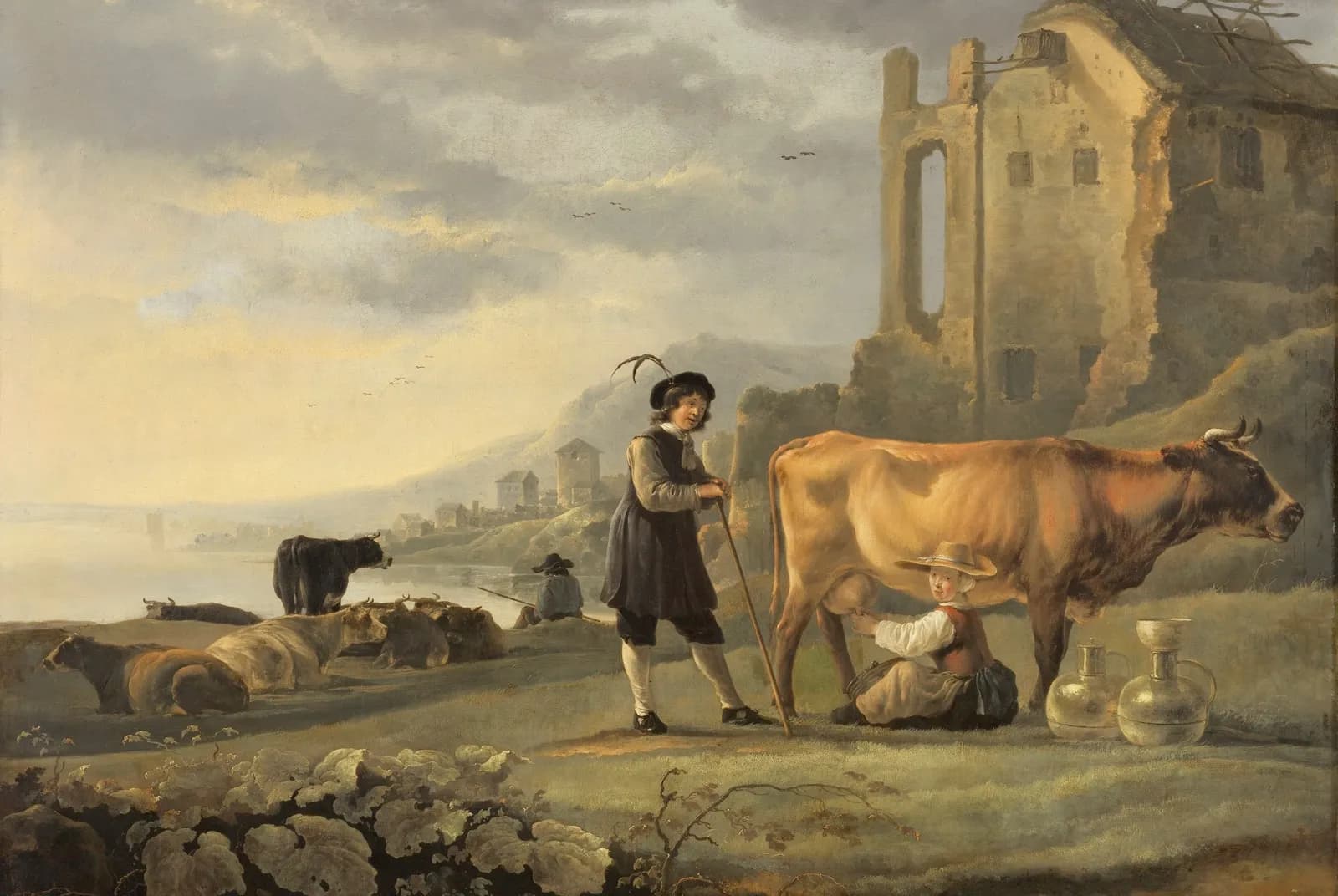 Melkmeid bij de koe met ruïne – Aelbert Cuyp