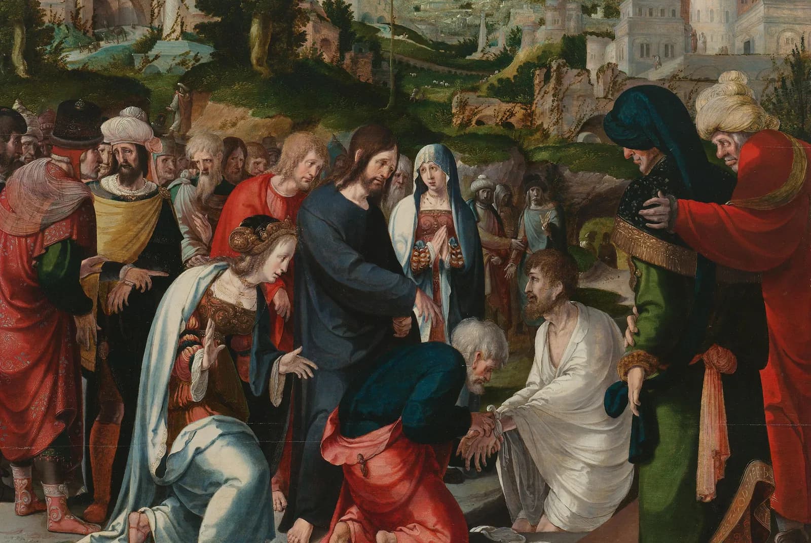 Middenpaneel van een triptiek met de opwekking van Lazarus