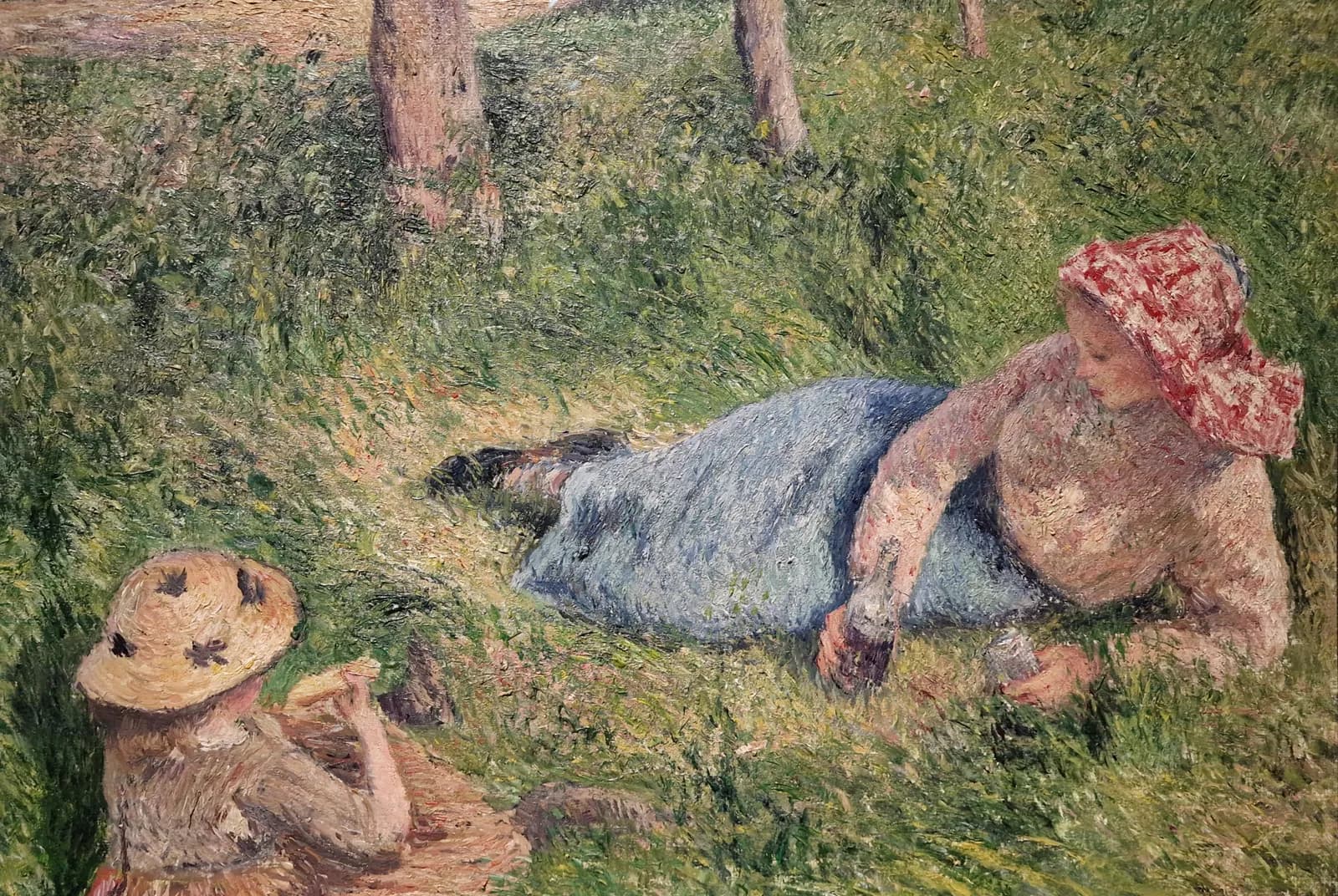 Middagrust, meisje en jonge boerin – Camille Pissarro