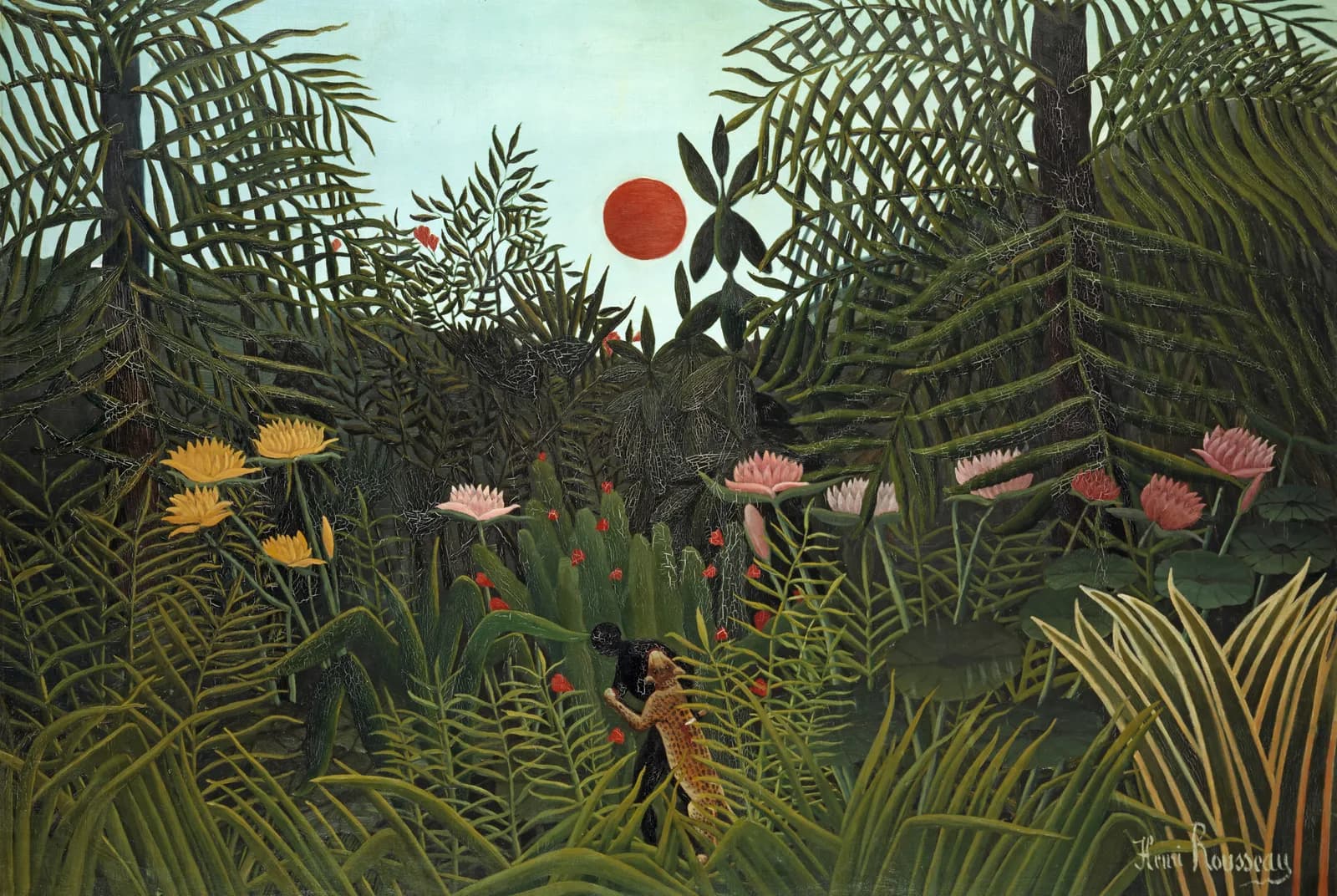 Oerwoud bij Zonsondergang – Henri Rousseau