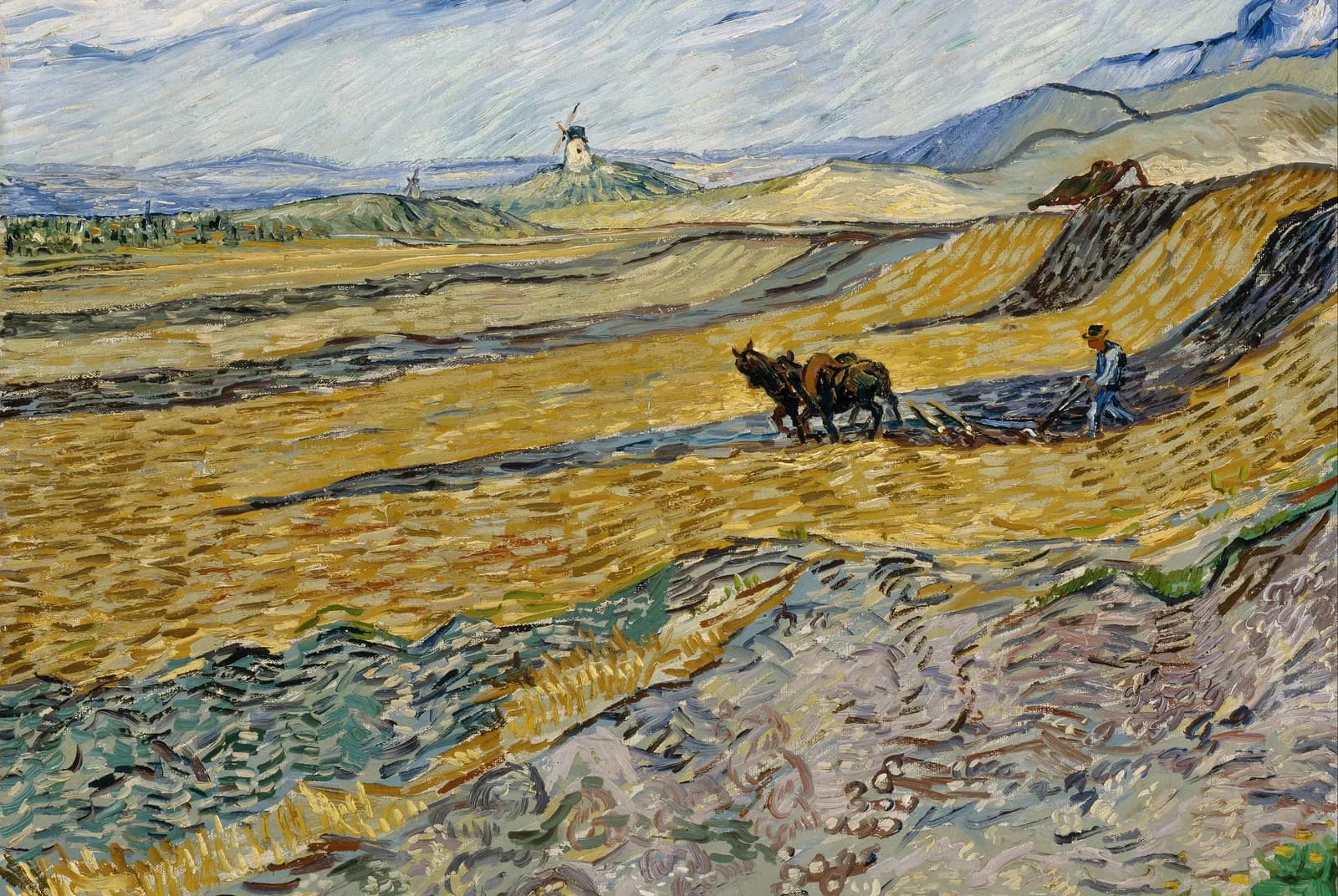 Omheind veld met ploeger – Vincent van Gogh