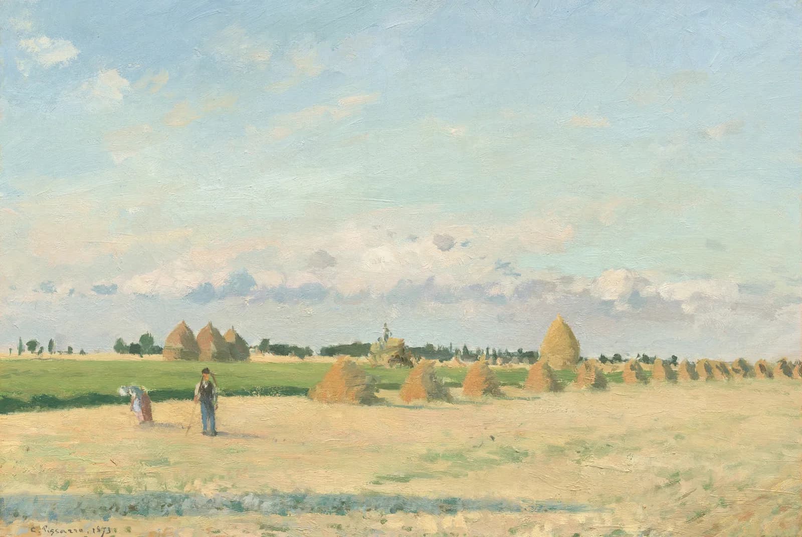 Open velden met hooibergen bij Pontoise – Camille Pissarro