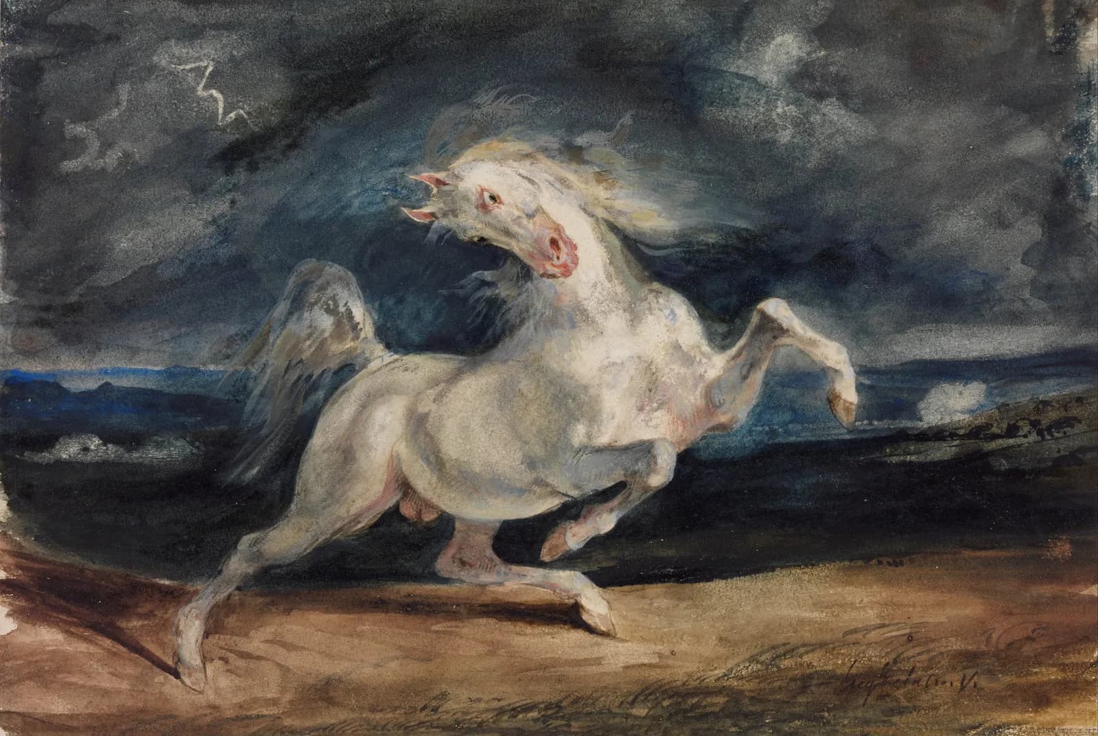 Paard verschrikt door de bliksem – Eugène Delacroix