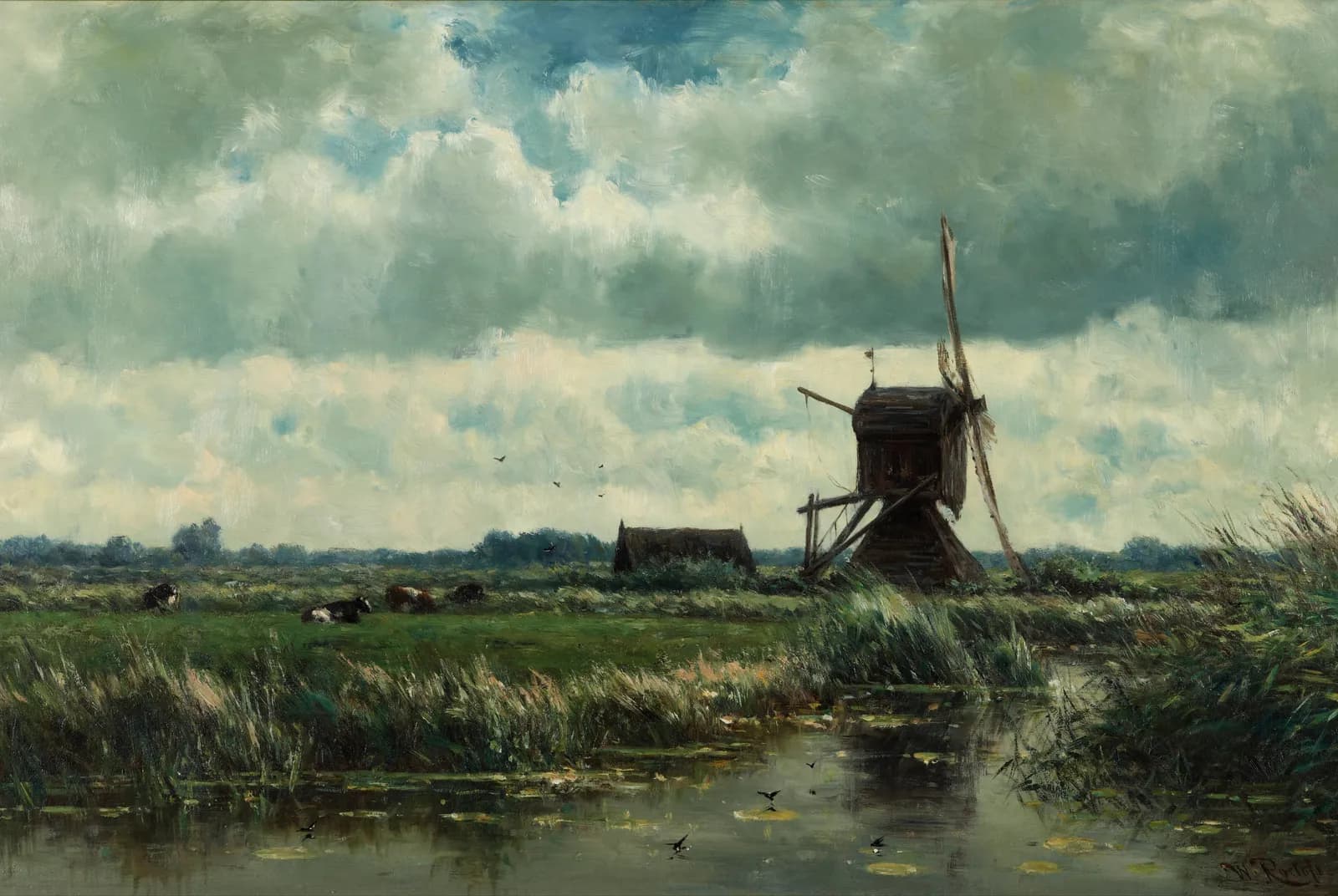 Polderlandschap met molen bij Abcoude – Willem Roelofs