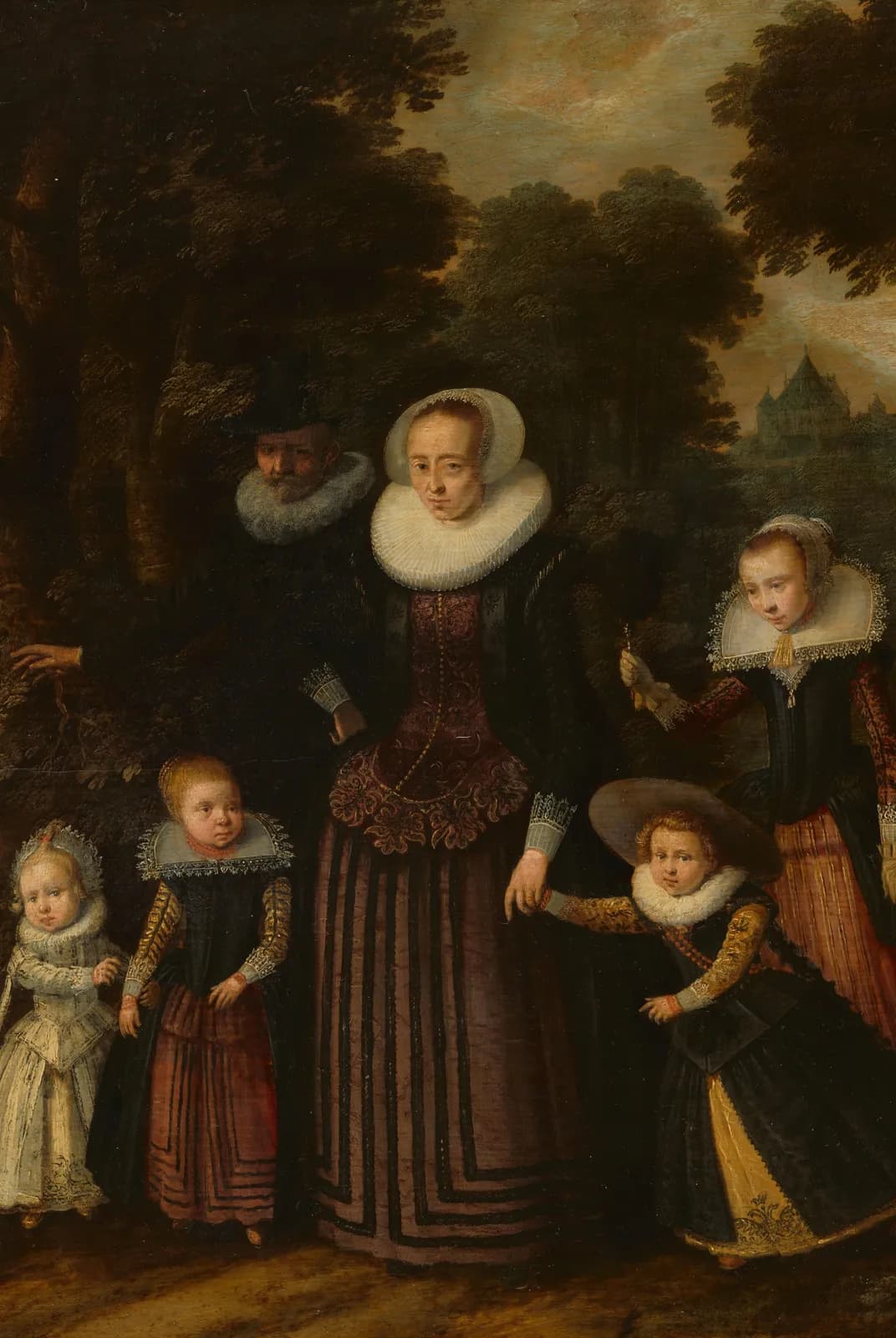 Portret van een echtpaar met vier kinderen