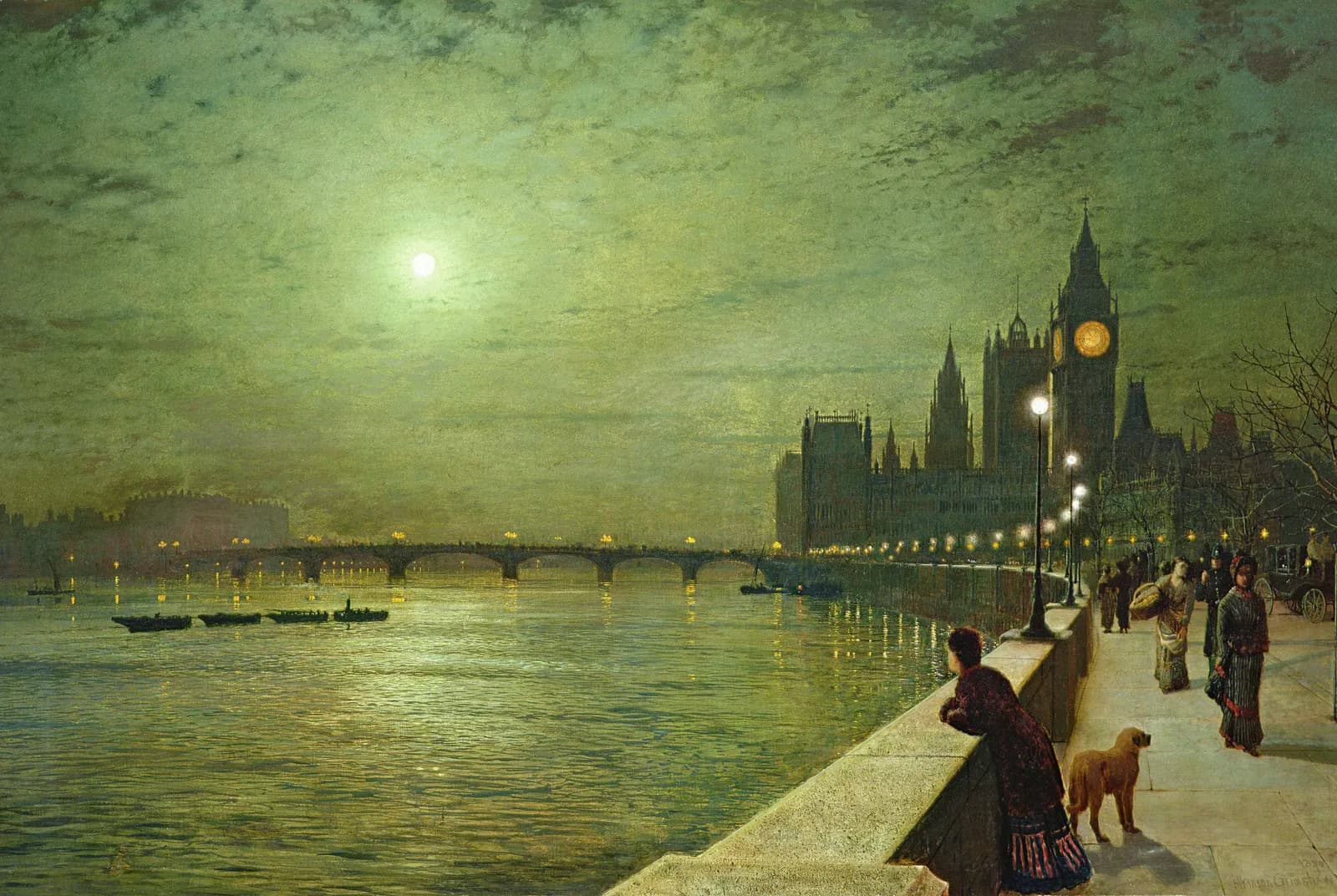 Reflecties op de Theems, Westminster – John Atkinson Grimshaw