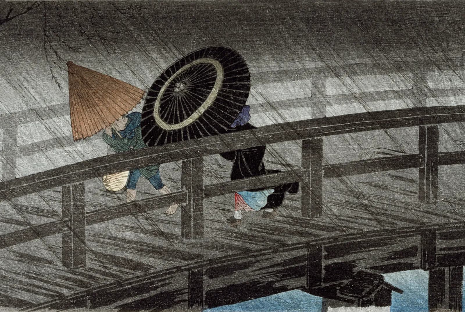 Regen op de Izumi-brug – Takahashi Hiroaki