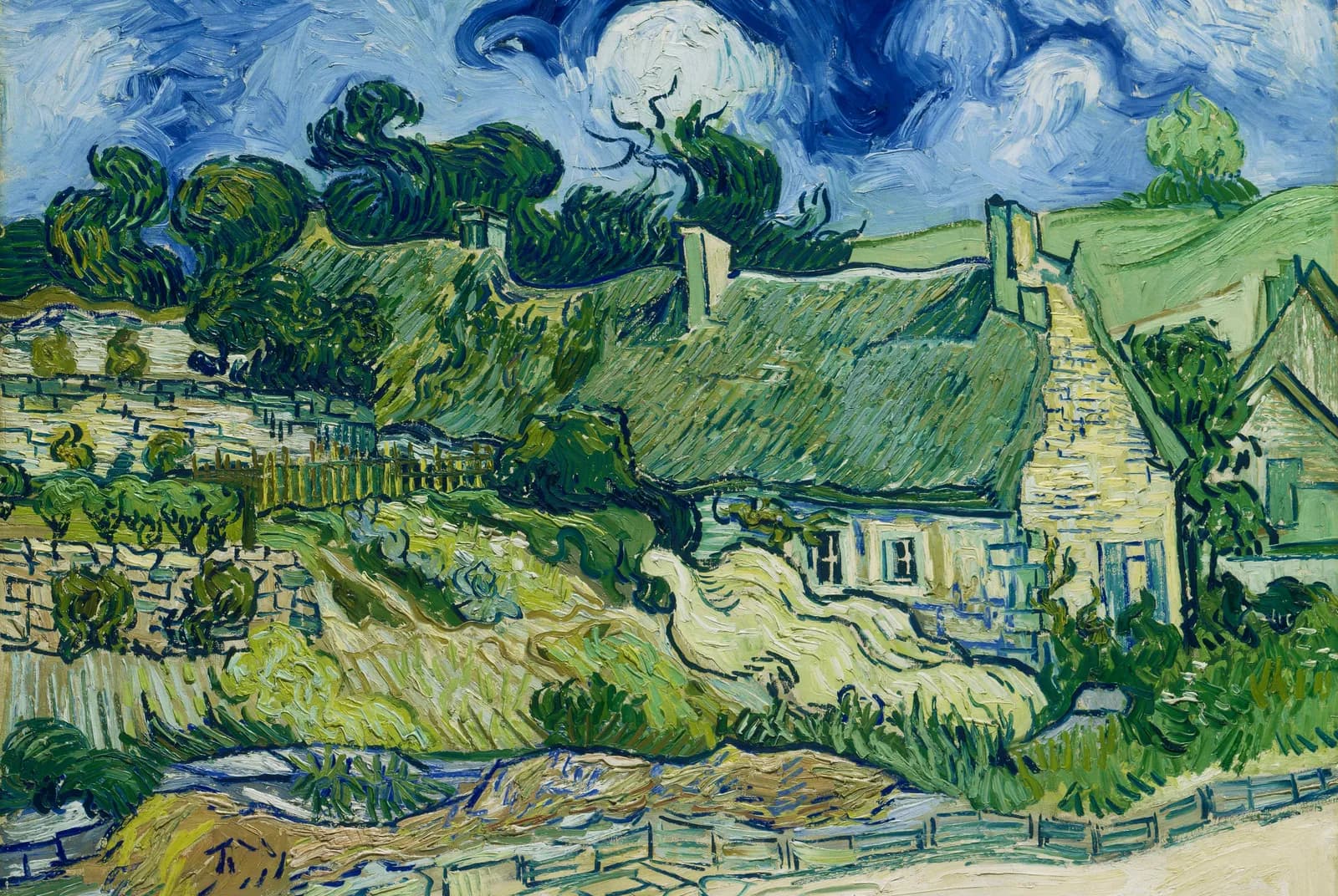 Rietgedekte huisjes in Cordeville – Vincent van Gogh