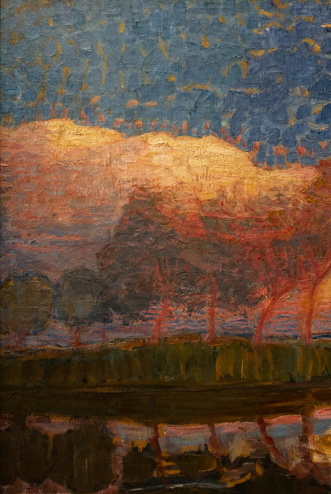 Rij van elf populieren in rood, geel, blauw en groen – Piet Mondrian