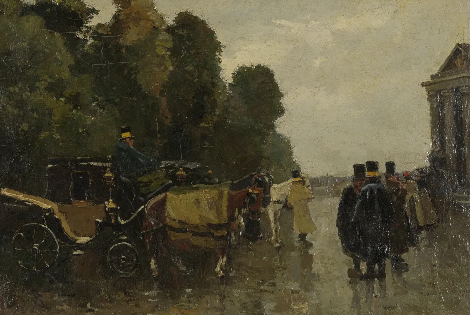 Rijtuigen met wachtende koetsiers – Willem de Zwart