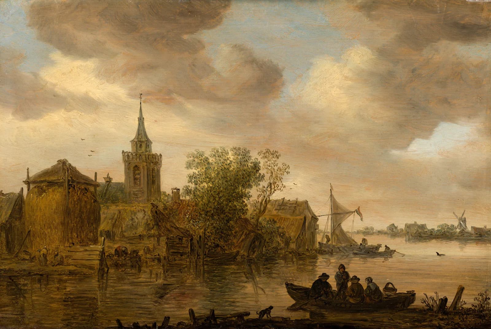 Riviergezicht met kerk en boerderij – Jan van Goyen