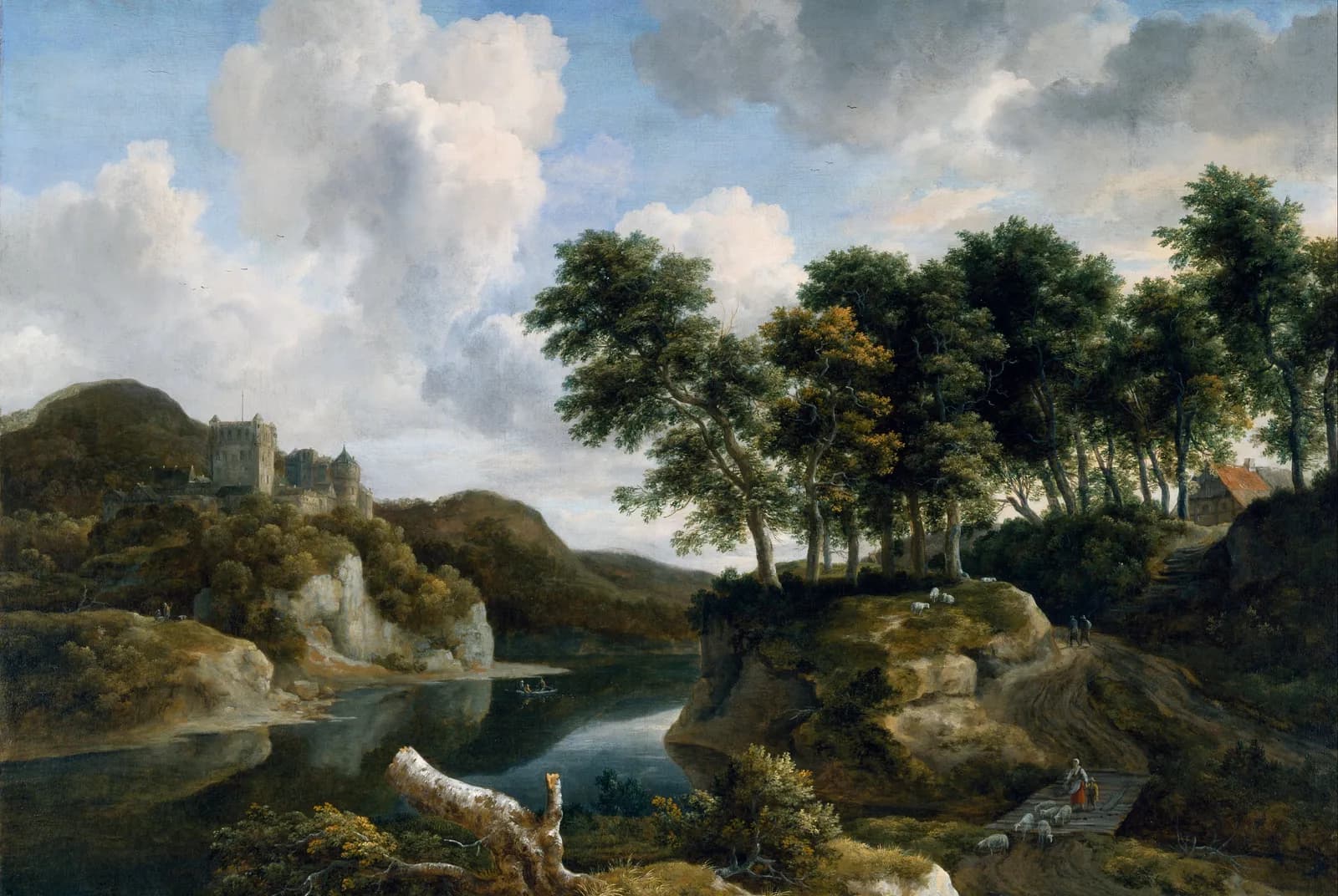 Rivierlandschap met kasteel op een hoge rots – Jacob van Ruisdael