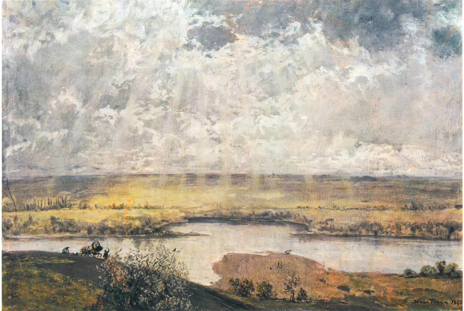 Rivierlandschap onder bewolkte hemel – Hans Thoma