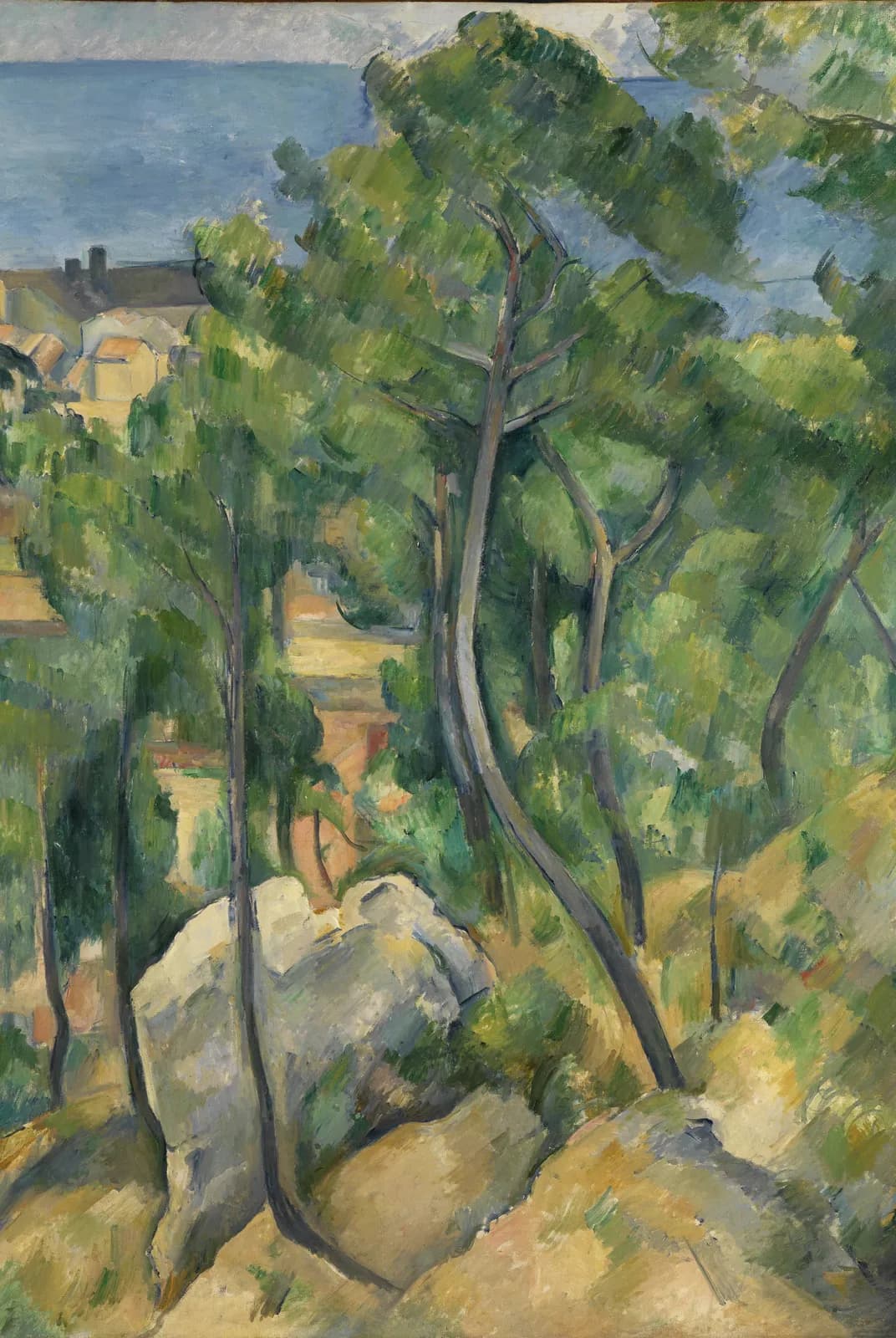 Rotsen, pijnbomen en zee bij l'Estaque – Paul Cézanne