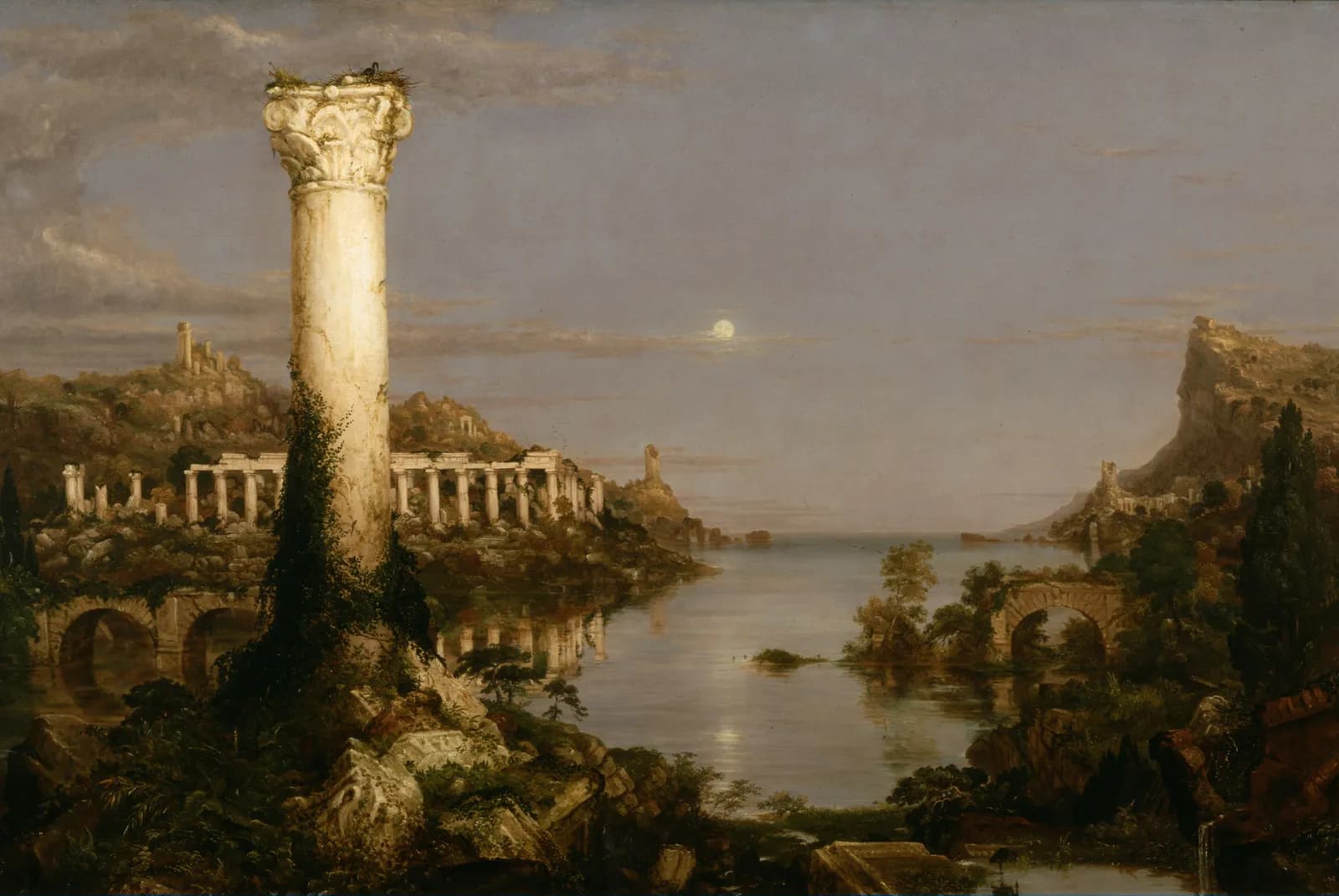 Ruïnes aan de kust bij maanlicht – Thomas Cole