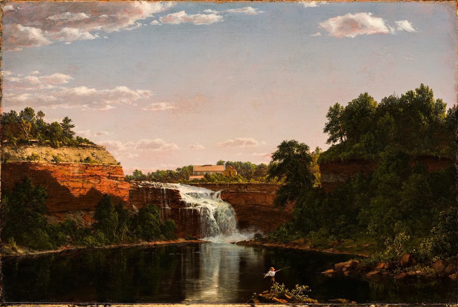 Rustige waterval met visser – Frederic Edwin Church
