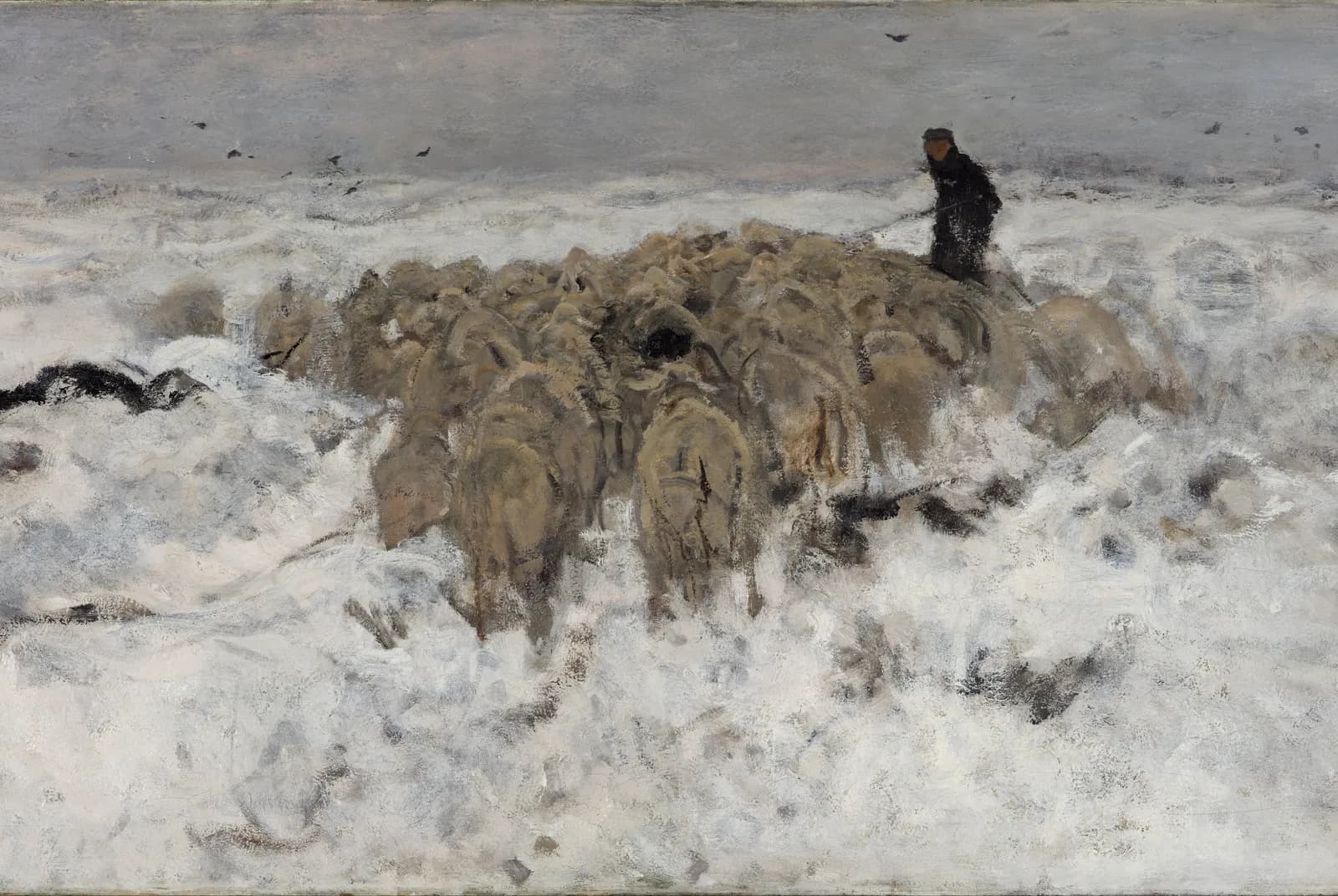 Schaapskudde met herder in de sneeuw – Anton Mauve