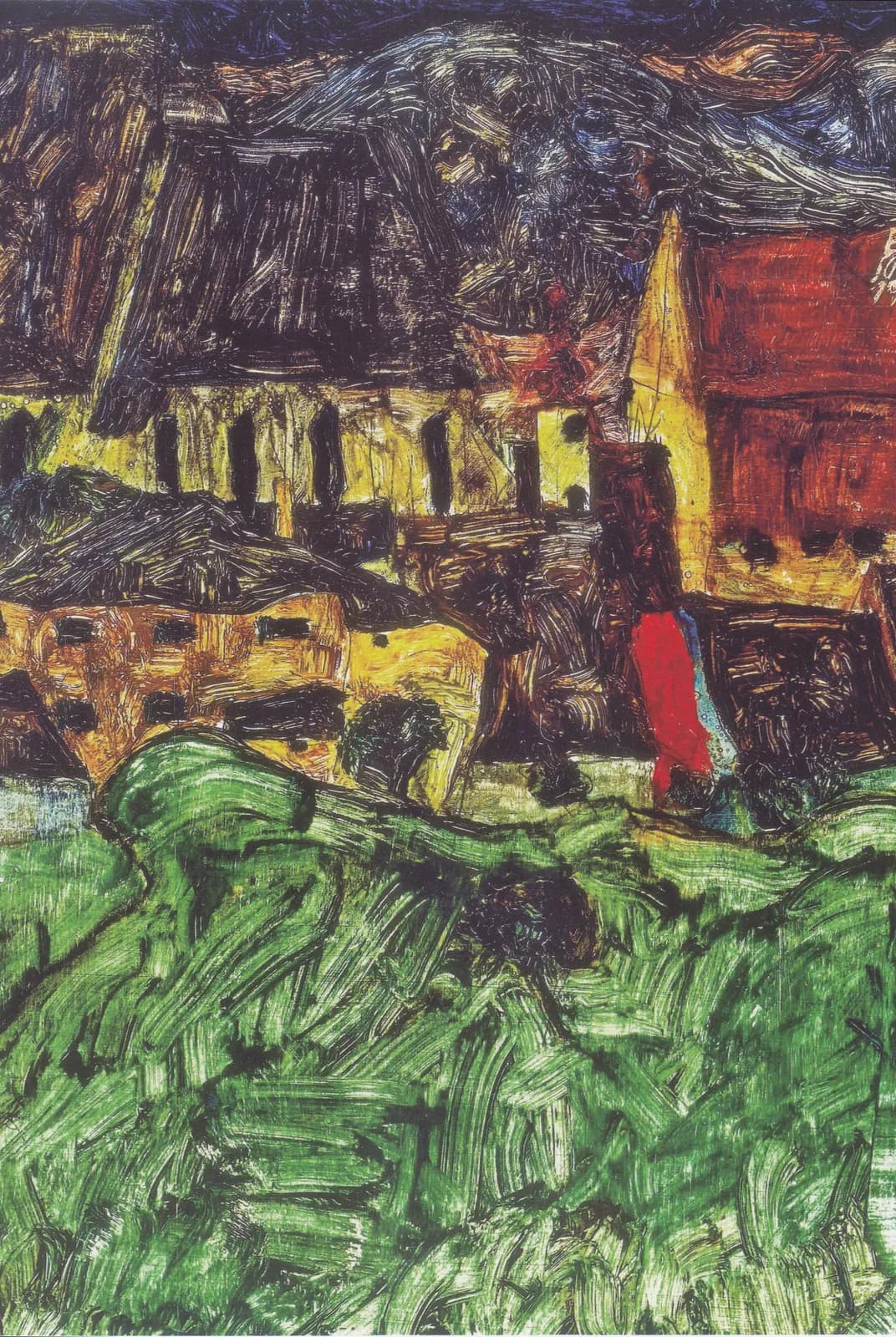 Stadsgezicht van Krumau (Sint-Veitkerk met huizen) – Egon Schiele